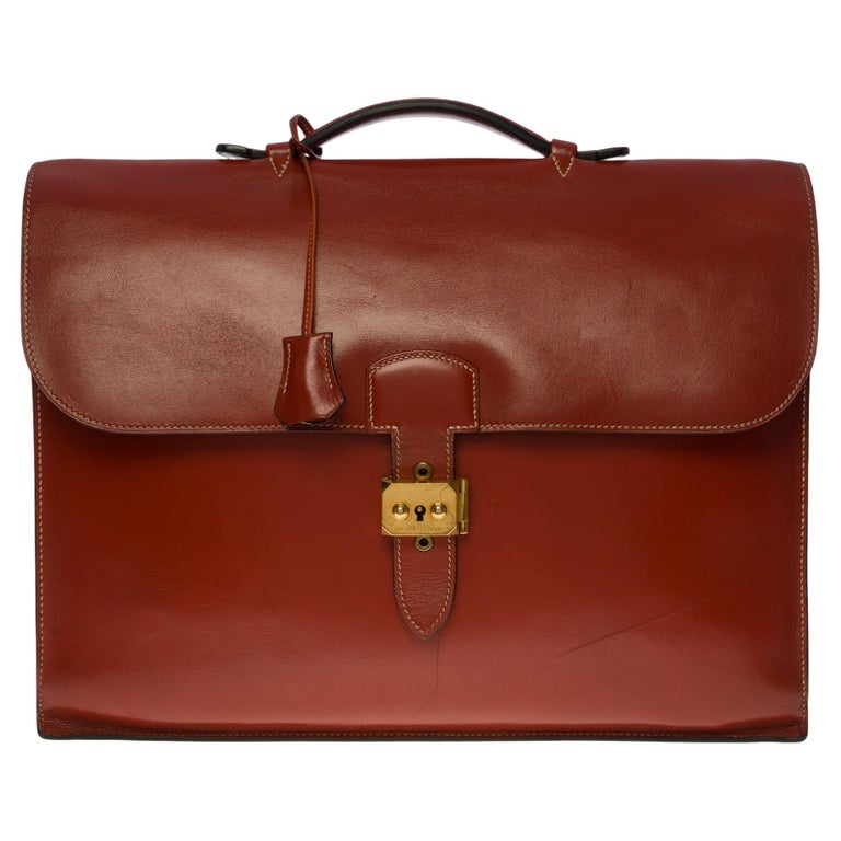 Rare Hermès Sac à dépêches briefcase in Rouge brique calf box leather, GHW  For Sale at 1stDibs