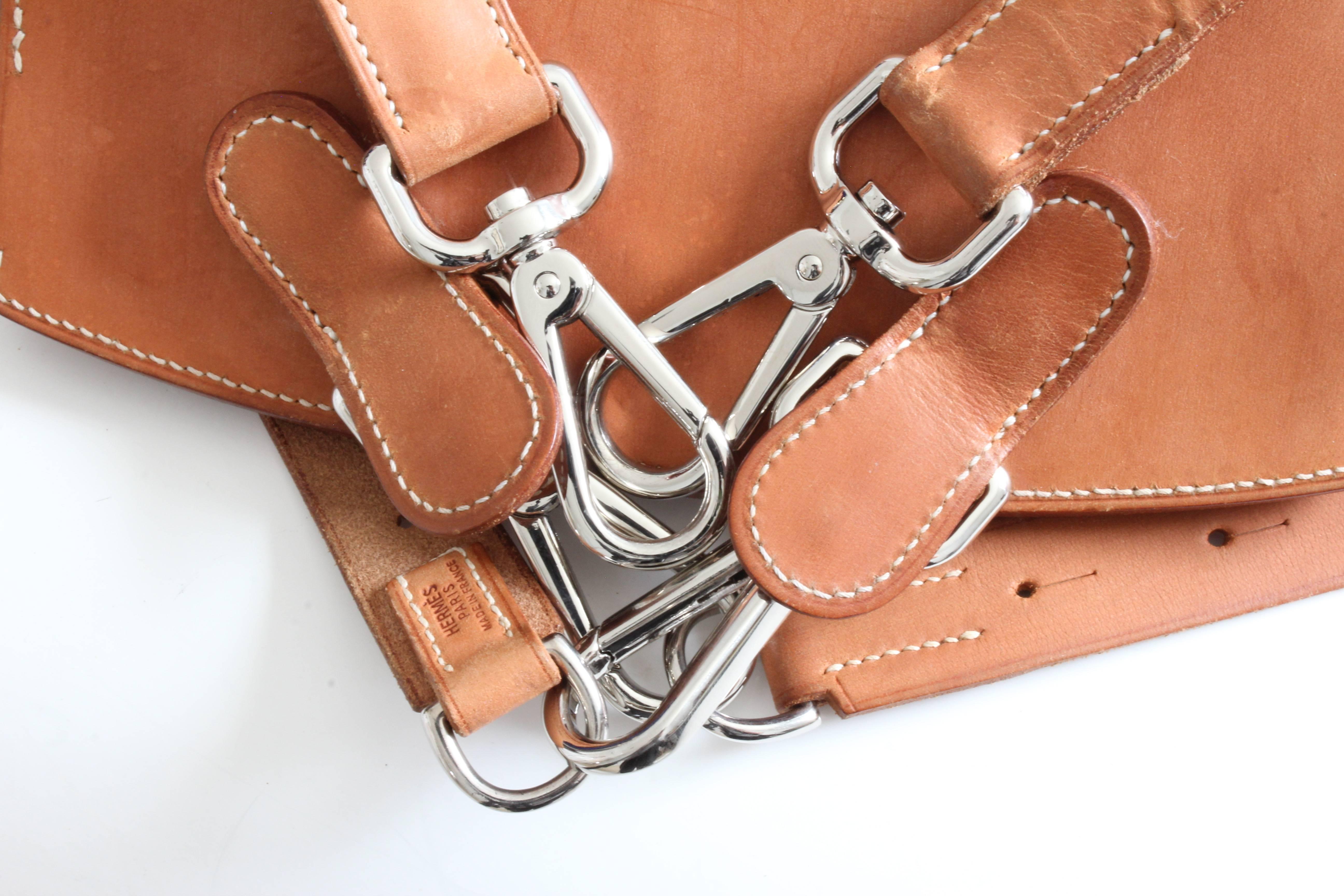 Rare Hermès Sacoche Pour Selle Sac à dos Veau Natural Leather 1998 5
