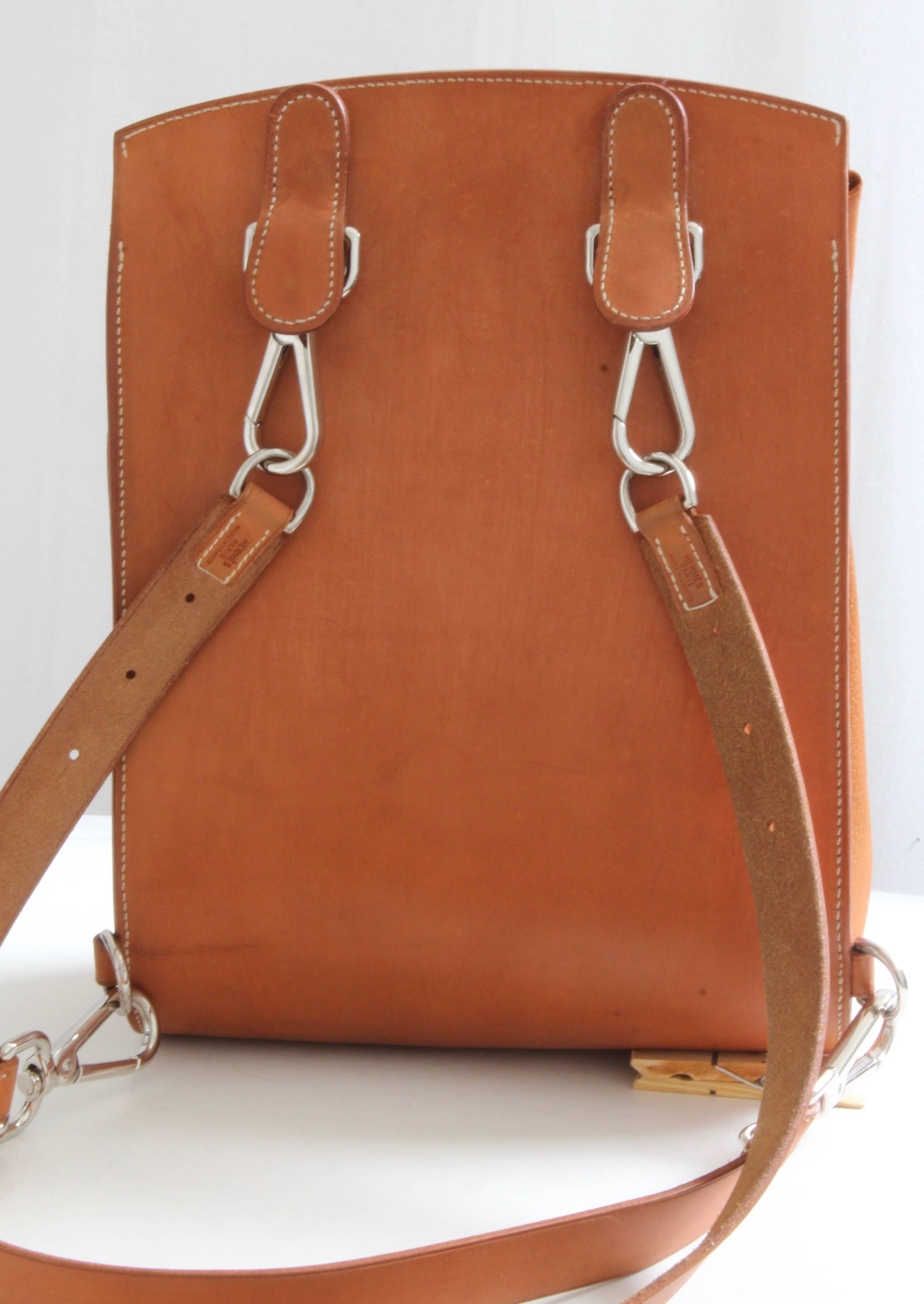 Rare Hermès Sacoche Pour Selle Sac à dos Veau Natural Leather 1998 Bon état à Port Saint Lucie, FL