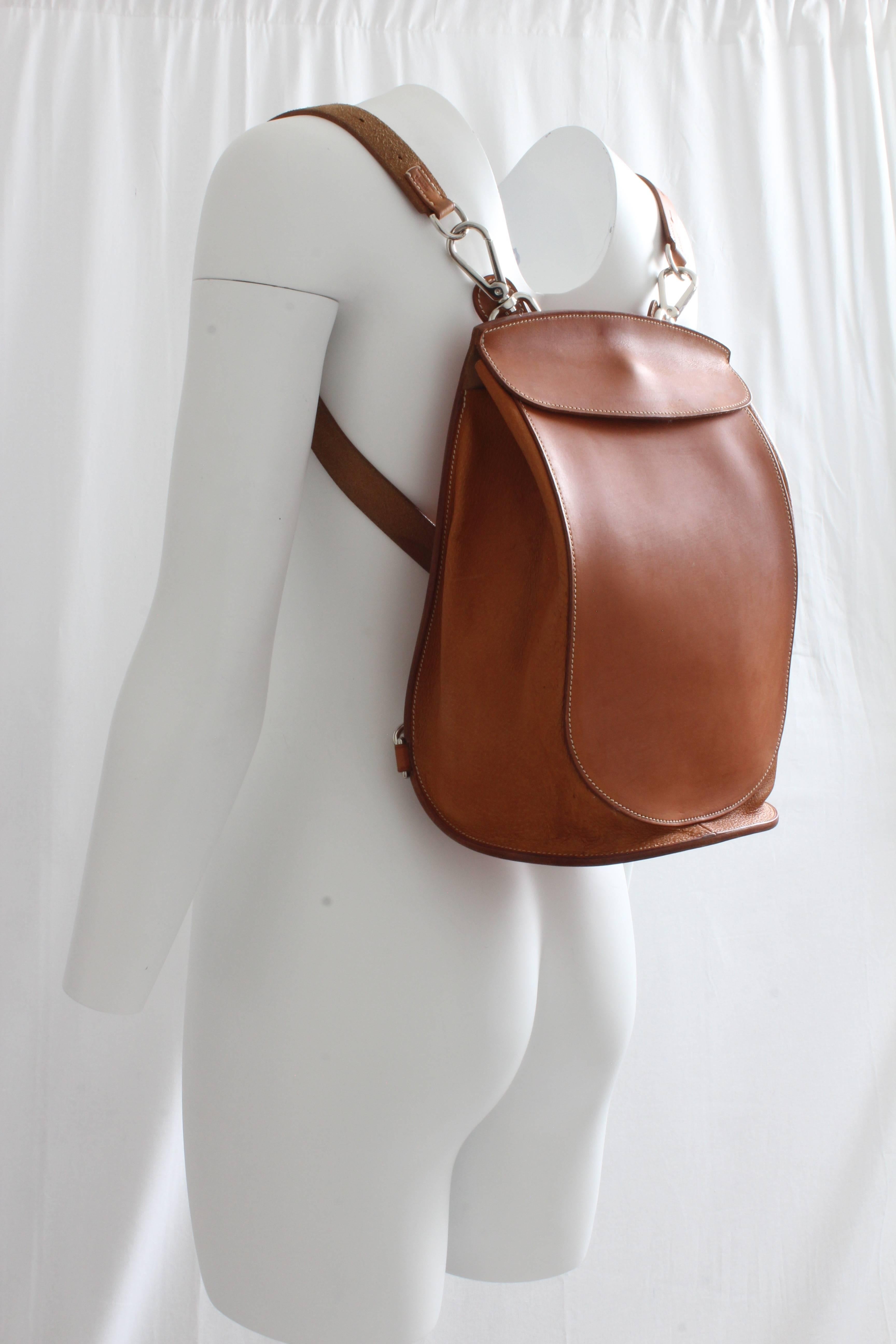 Rare Hermès Sacoche Pour Selle Sac à dos Veau Natural Leather 1998 1