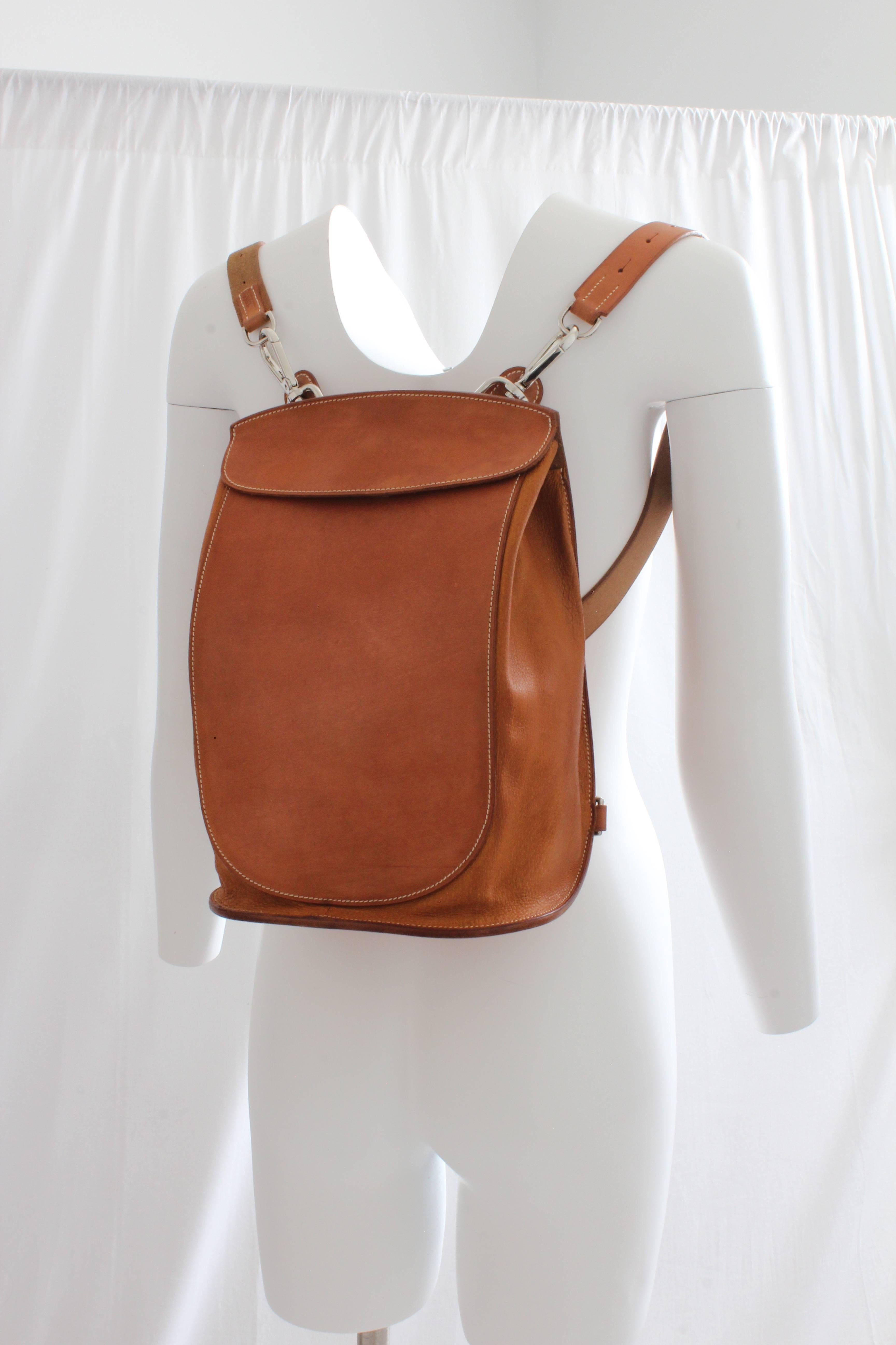 Rare Hermès Sacoche Pour Selle Sac à dos Veau Natural Leather 1998 2