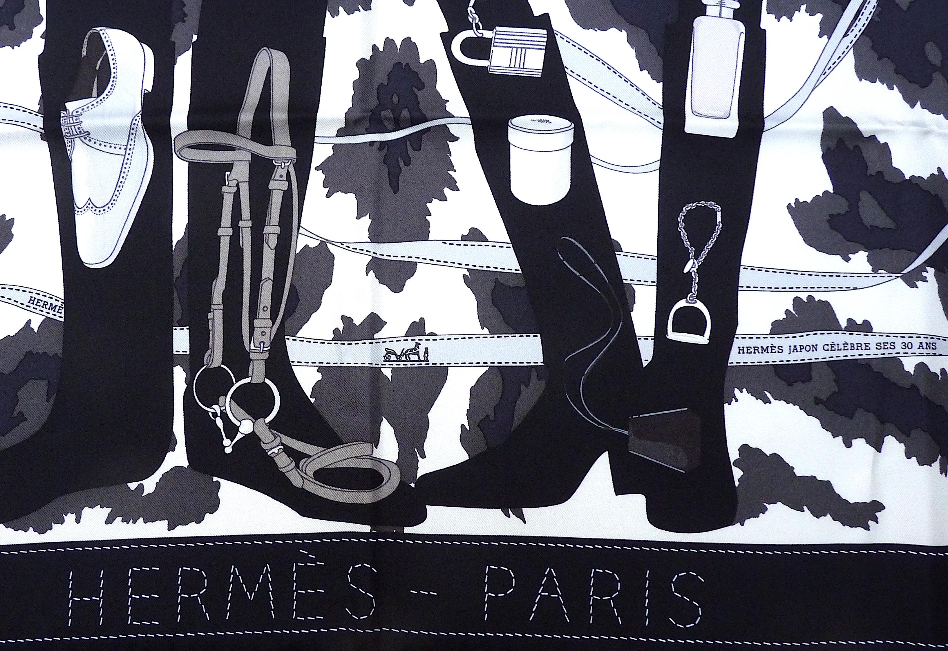 Black Rare Hermes Scarf BNIB Special Edition for 30th Anniversary of Hermes Japan