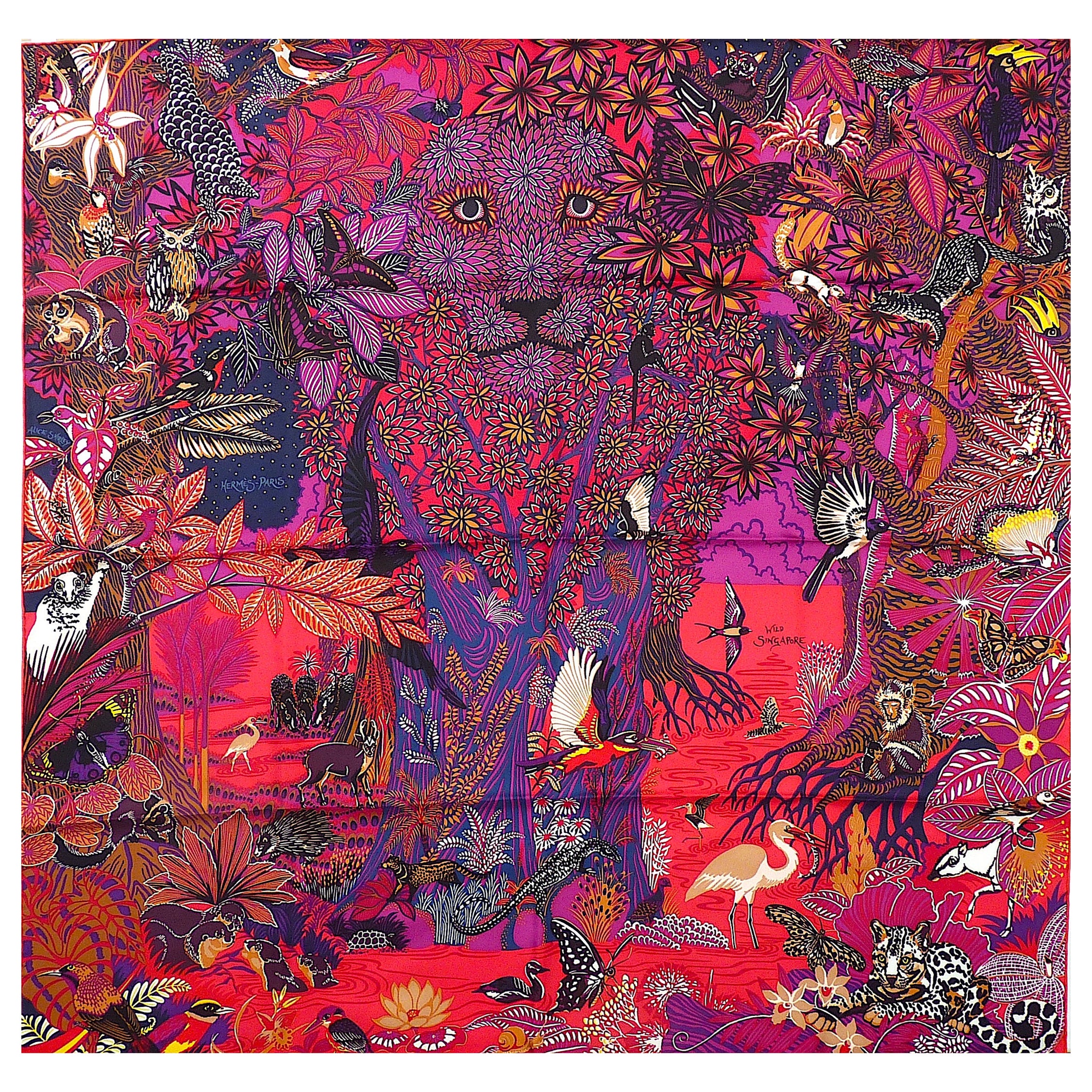 Rare Foulard Hermes BRAND NEW "Wild Singapore" by Alice Shirley with Hermes Box