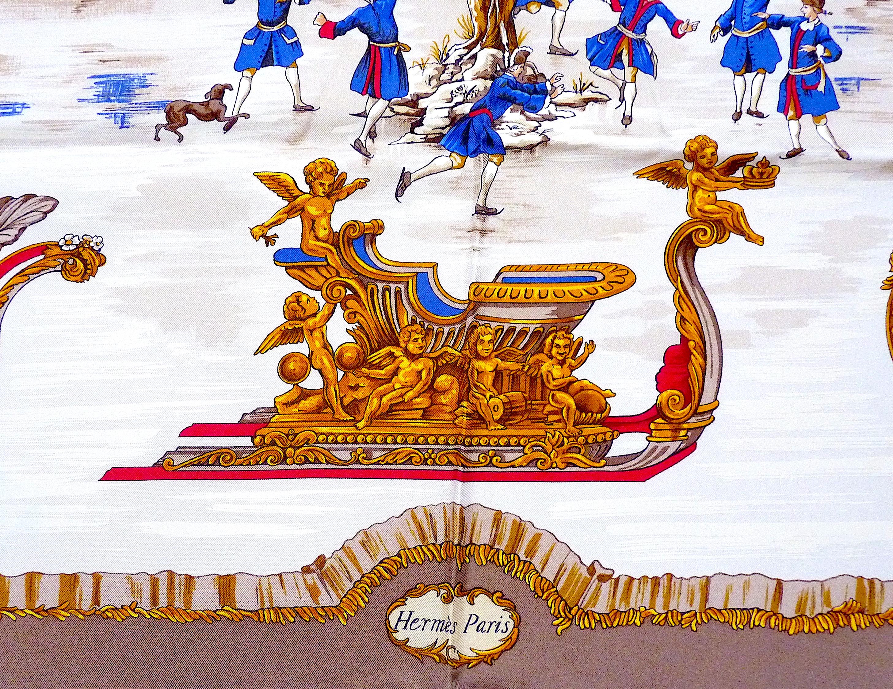 Beige Rare Hermes Scarf BRAND NEW with Box Traîneaux et Glissades
