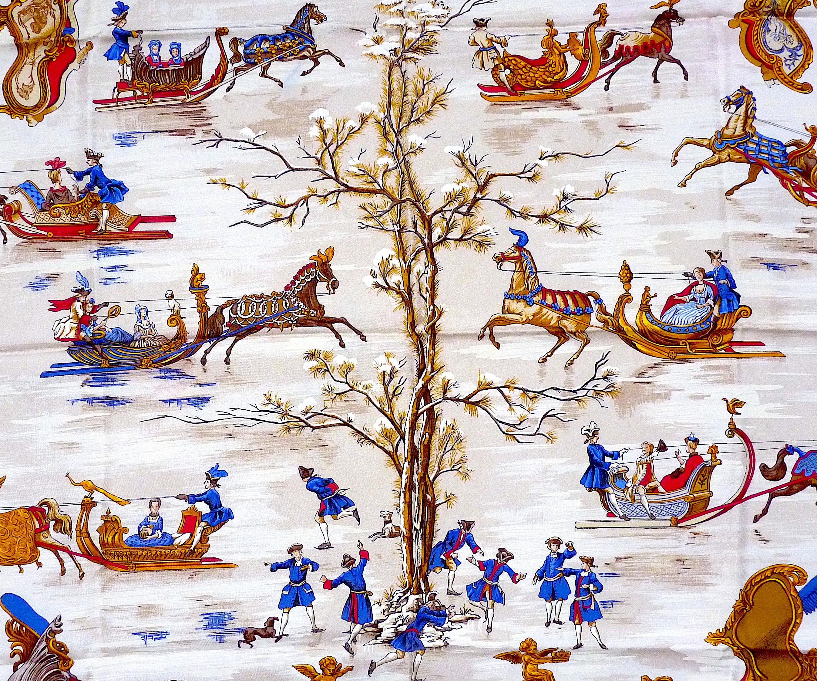 Rare Hermes Scarf BRAND NEW with Box Traîneaux et Glissades 1