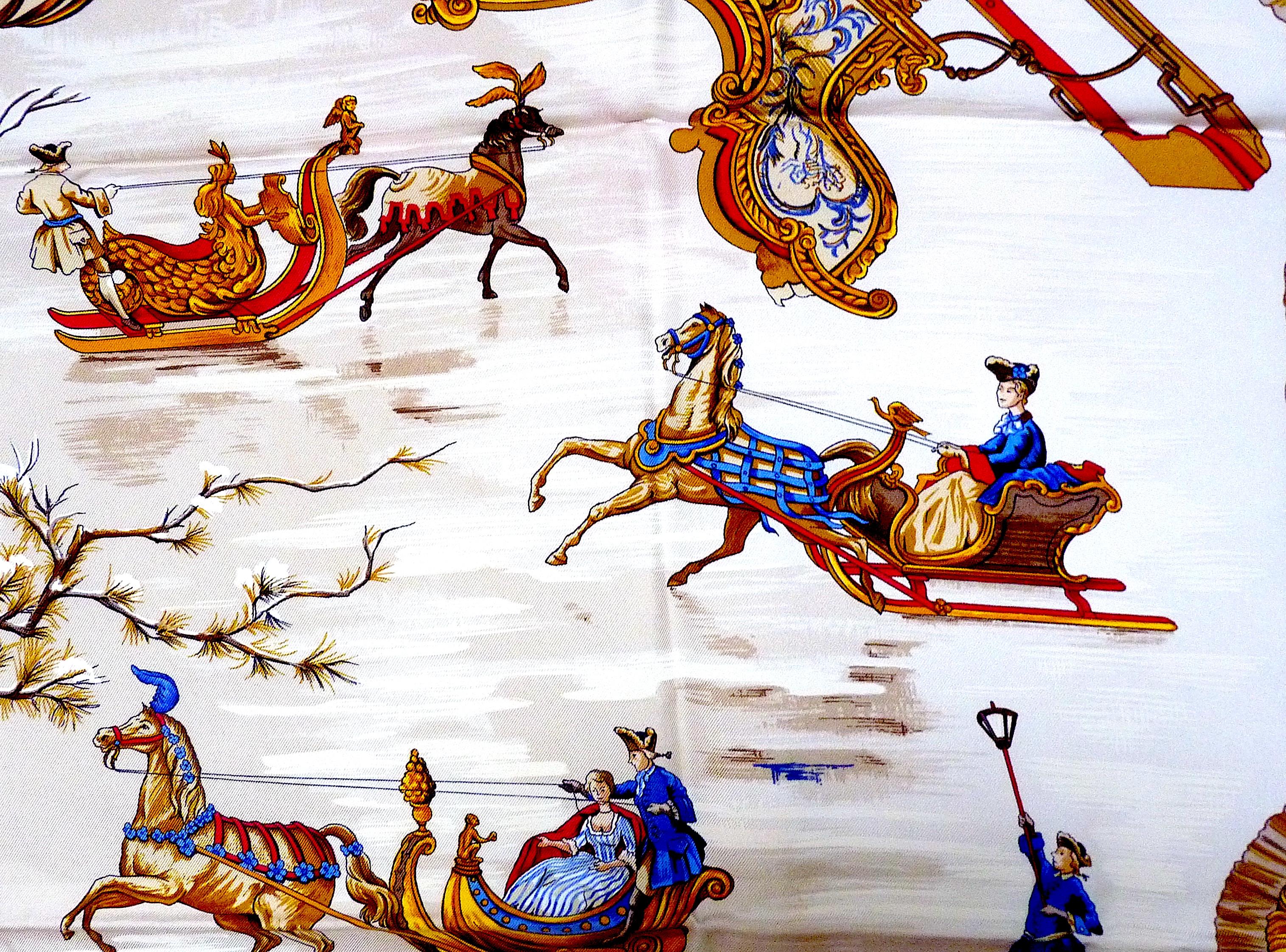 Rare Hermes Scarf BRAND NEW with Box Traîneaux et Glissades 4