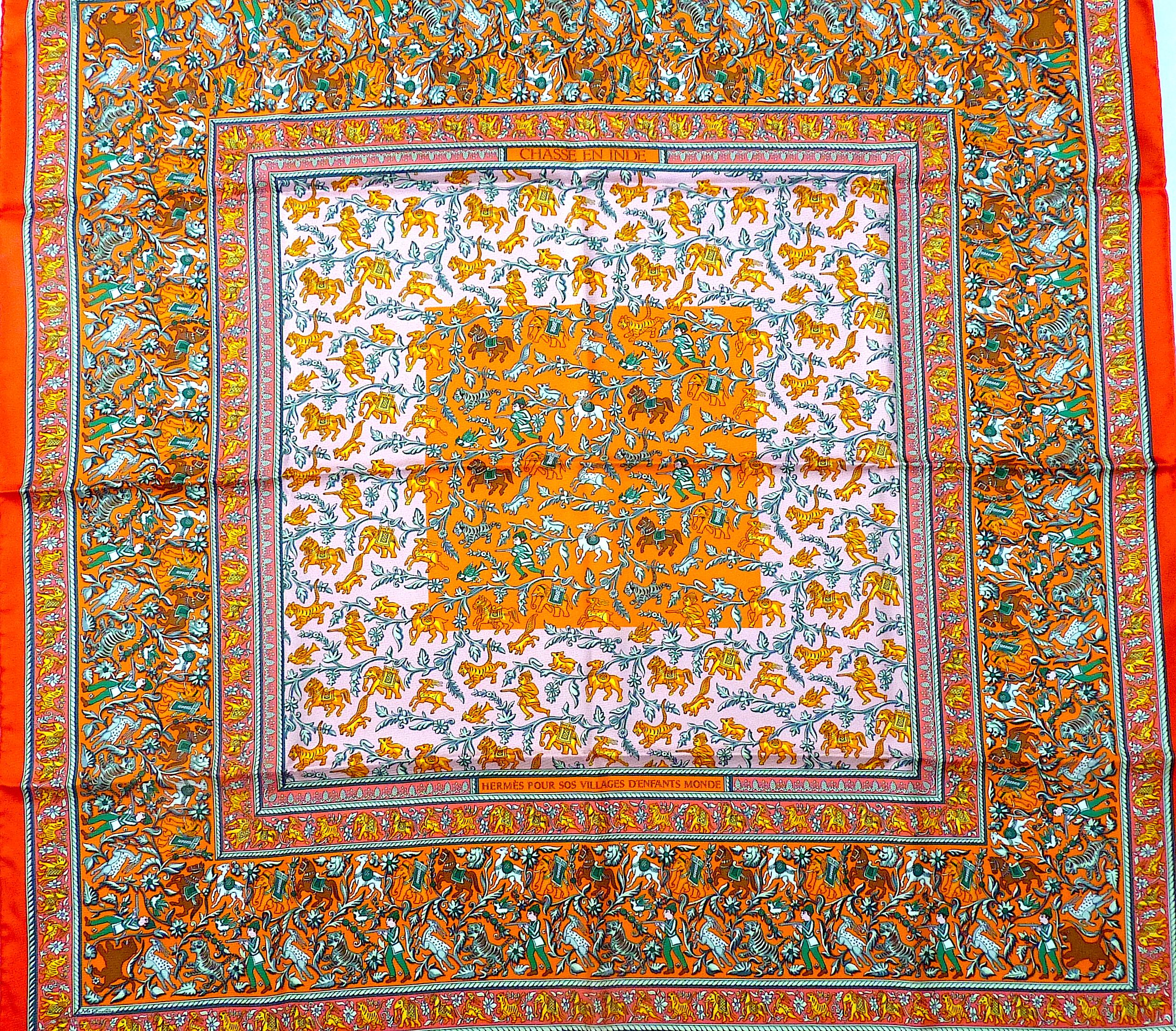 Beige Raro foulard Hermes Chasse en Inde BNIB Edizione speciale per SOS Villages d'Enfants