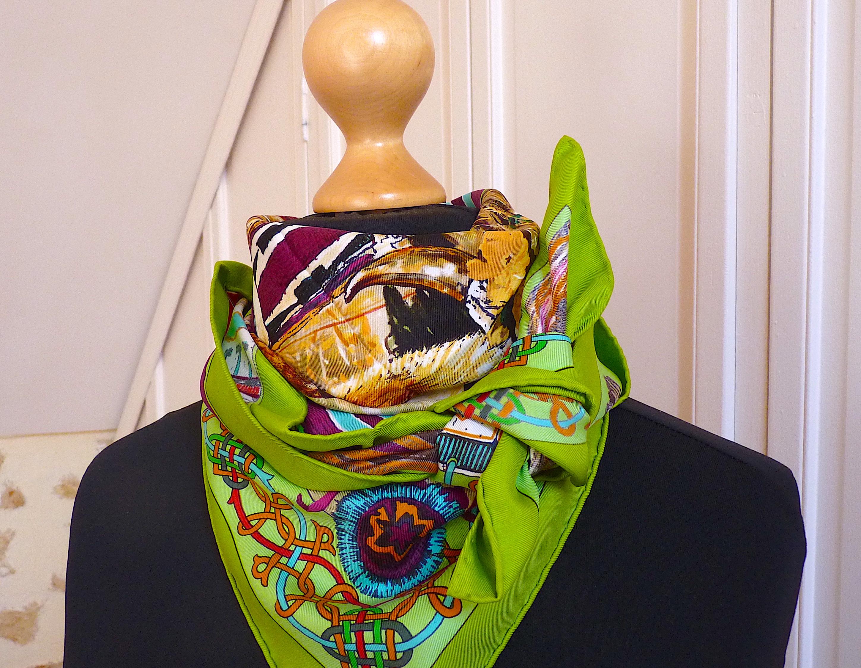 Rare HERMES Scarf LES CHEYENNES by Kermit Oliver, Perfect Condition With Box 7