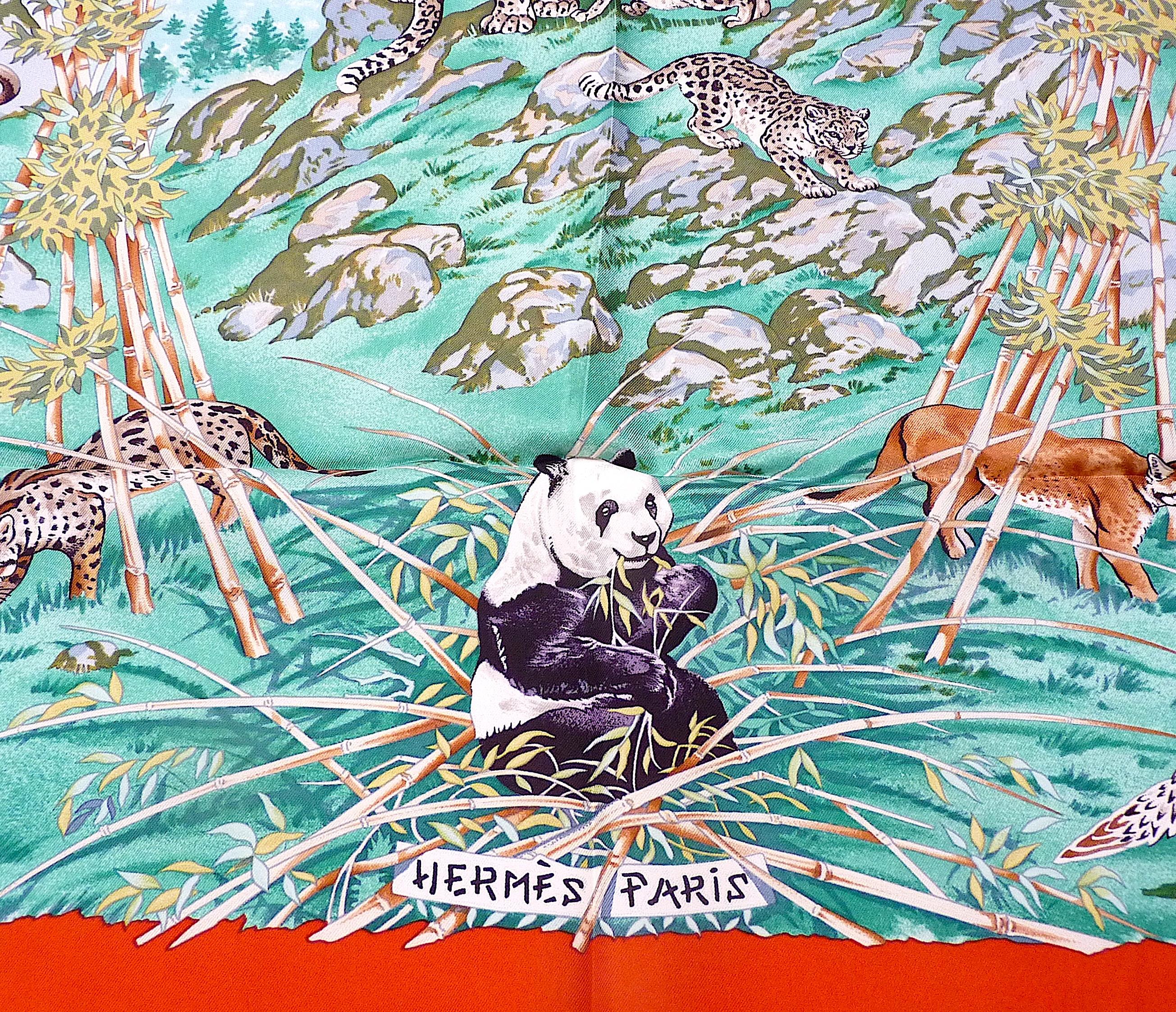 Gray Rare Hermes Scarf SICHUAN By Robert Dallet in the 90s For Sale