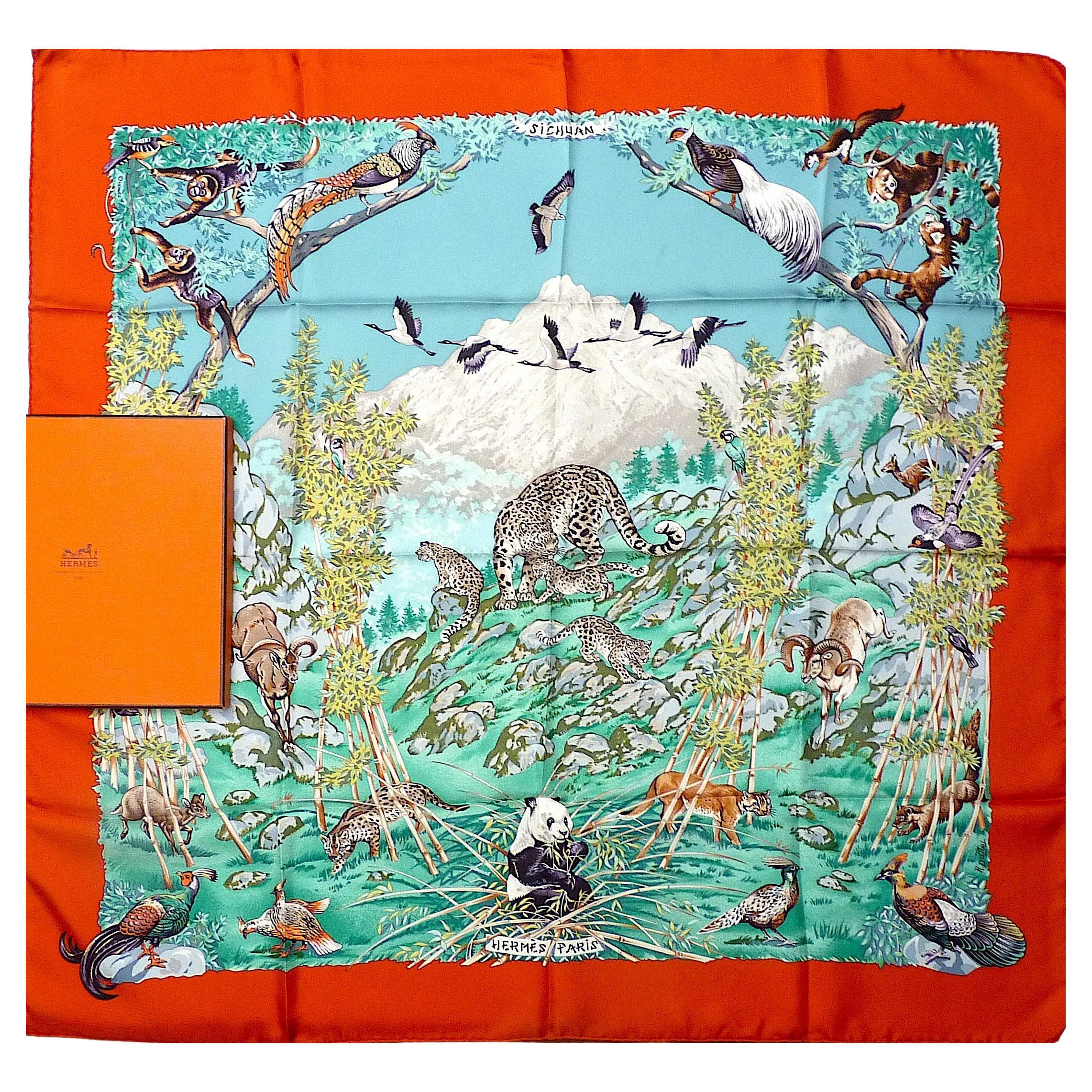 Rare Hermes Scarf SICHUAN By Robert Dallet in the 90s For Sale