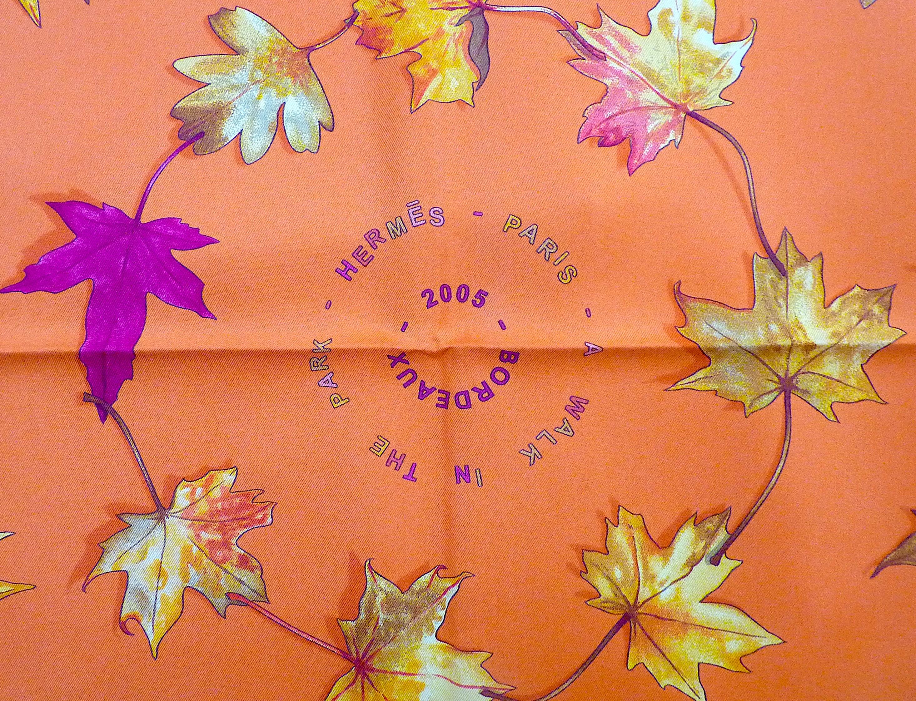 Rare Hermes Scarf Special Edition A Walk in the Park Special Edition Bordeaux In Excellent Condition In CHAMPEAUX-SUR-SARTHE, FR