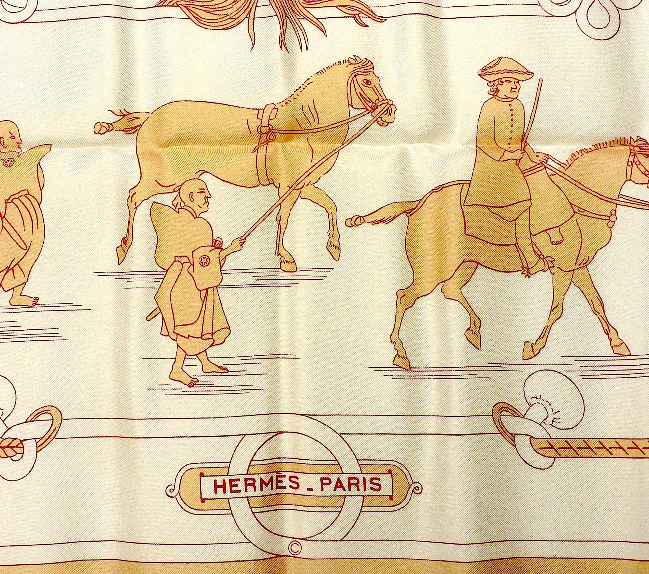 Rara Bufanda Hermes Edición Especial Equitación Japonesa Impresa para Hermes Japón Beige en venta