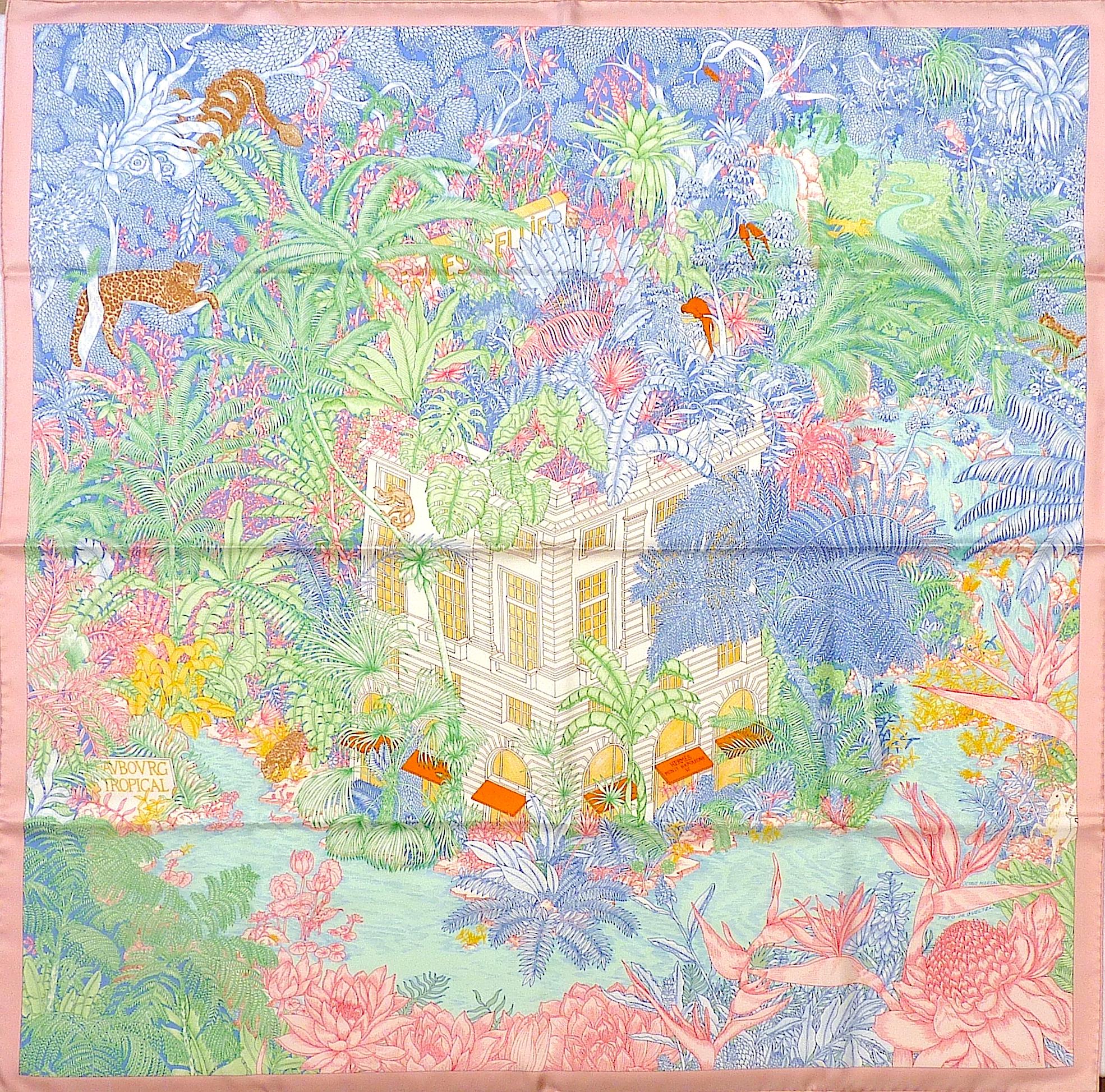 Beige Rare Hermes Scarf Special Edition Faubourg Tropical For Hermes Milano Store 2021