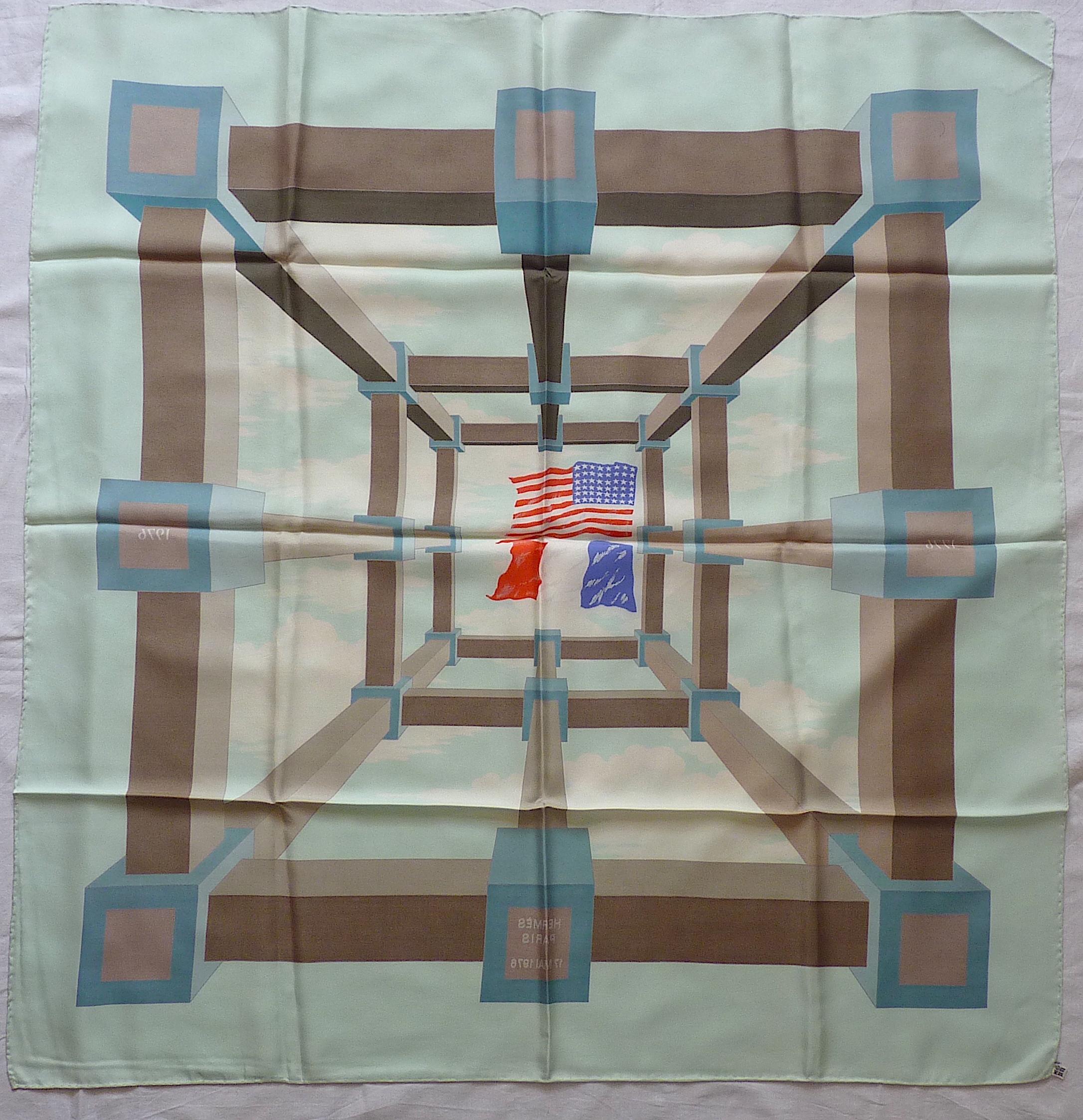 Women's or Men's Rare Hermes Scarf Special Edition Perspective for Bicentenary of the USA, 1976 For Sale