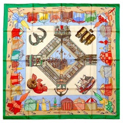 Rare Hermes Scarf w Box "Charmes des Plages Normandes" by Loïc Dubigeon