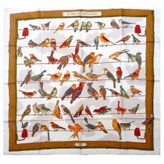 Rare Hermes Scarf w Box "Les Oiseaux des Champs et des Bois" Grygkar 1954
