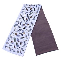 Rare Hermès Silk and Angora Long Scarf Stole Plumes Linares Blue Etoupe