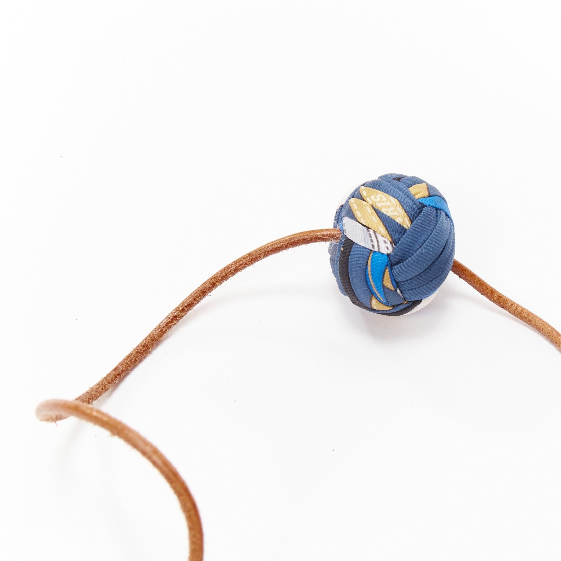 Women's or Men's rare HERMES Silk Et Cuir Pompons Bag Charm Bleu Cobalt leather bag charm For Sale