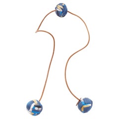rare HERMES Silk Et Cuir Pompons Bag Charm Bleu Cobalt pom pom ball leather