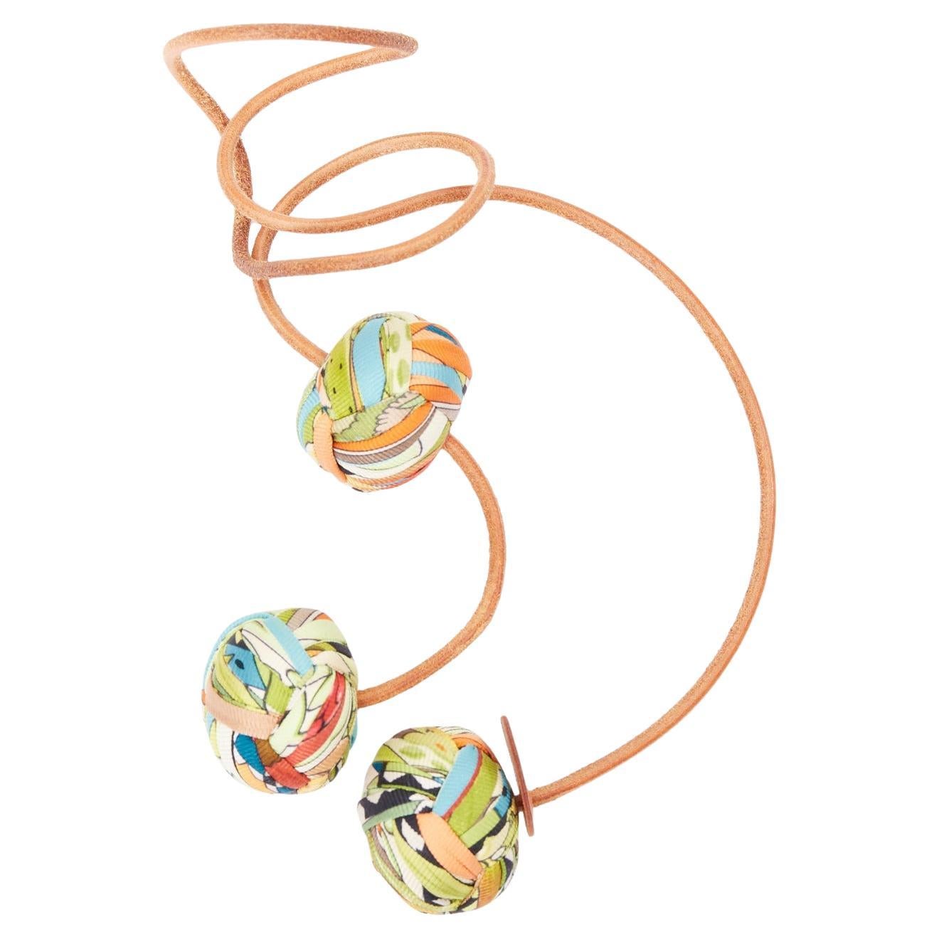 rare HERMES Silk Et Cuir Pompons Bag Charm pompom leather cord handbag charm