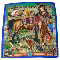 Rare Hermes Silk Scarf 35" Les Cheyennes by Kermit Oliver