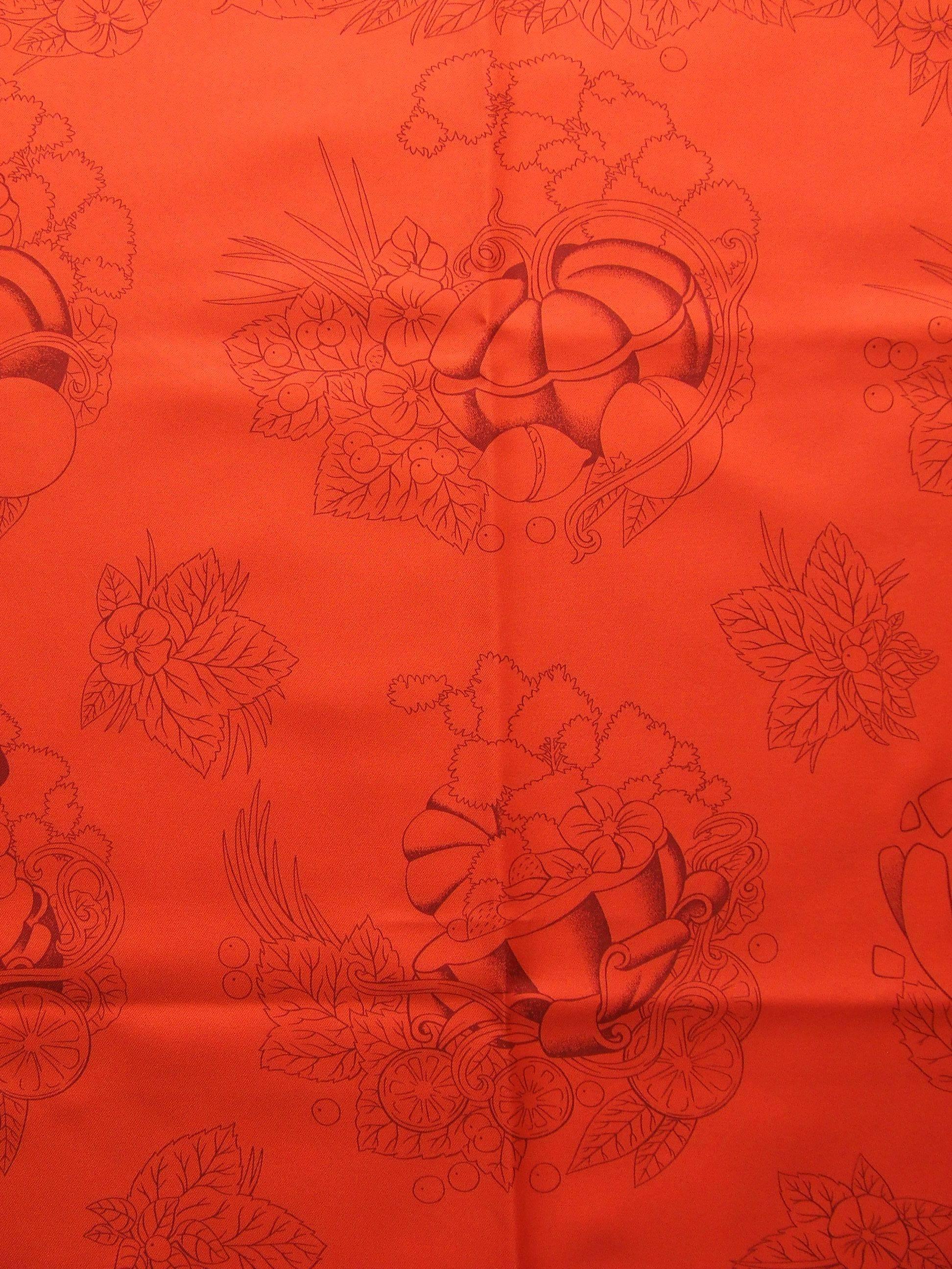 Seltener Hermès Seidenschal De La Citrouille A La Caleche Sophie Koechlin Orange 90cm im Angebot 1