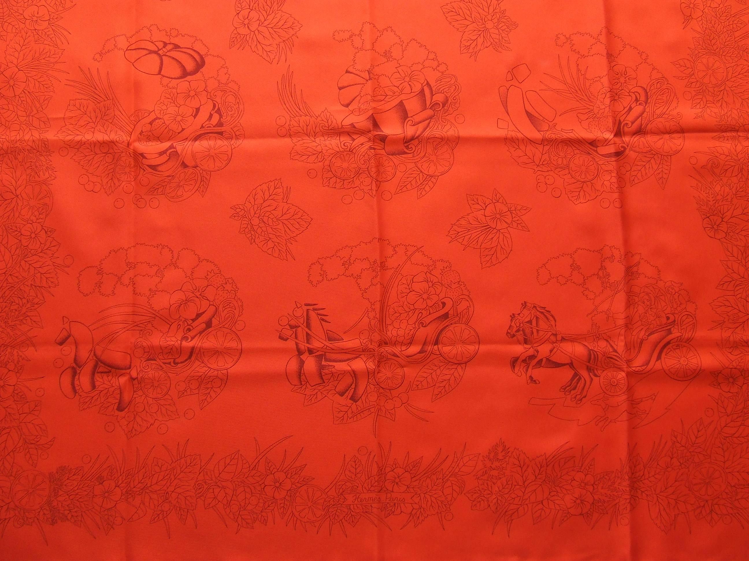 Rare Hermès Silk Scarf De La Citrouille A La Caleche Sophie Koechlin Orange 90cm For Sale 6