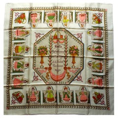 Used Rare HERMES Silk Scarf  "Huile Parfumée", Rare Hermes Silk Carre