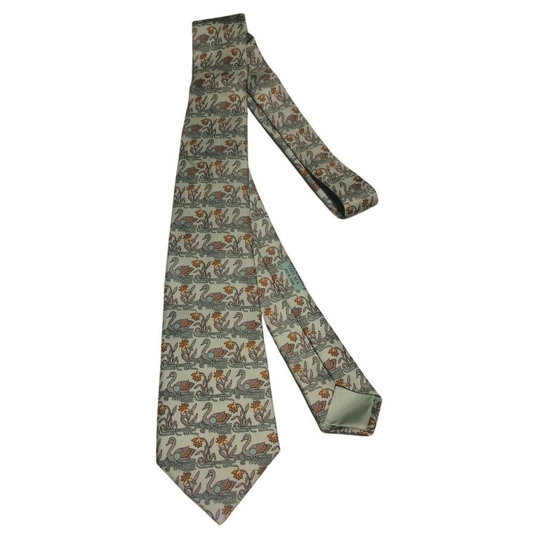 Cravate HERMES En Soie Vintage Beige - Occasion - Accessoire Luxe Pour Homme