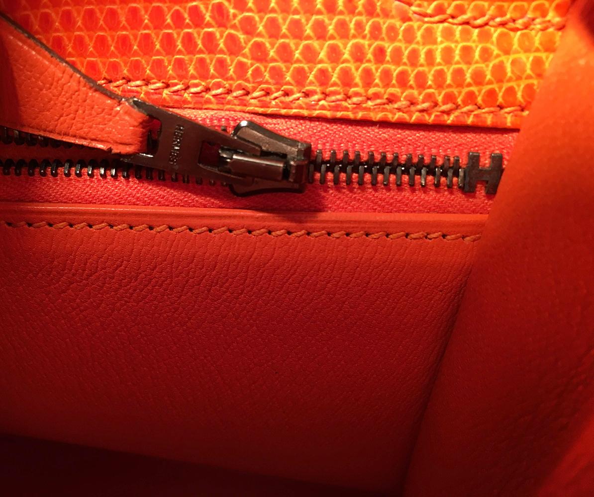 RARE Hermes Tangerine Orange Shiny Niloticus Lizard Leather Kelly 25cm Sellier For Sale 5