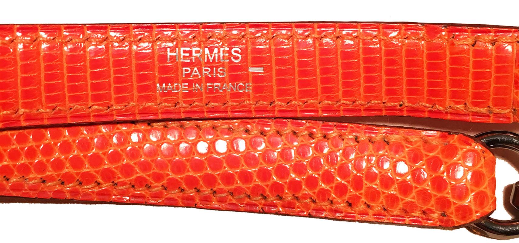 Rare sac Kelly 25 cm Sellier Hermès en cuir de lézard niloticus orange Tangerine brillant en vente 6