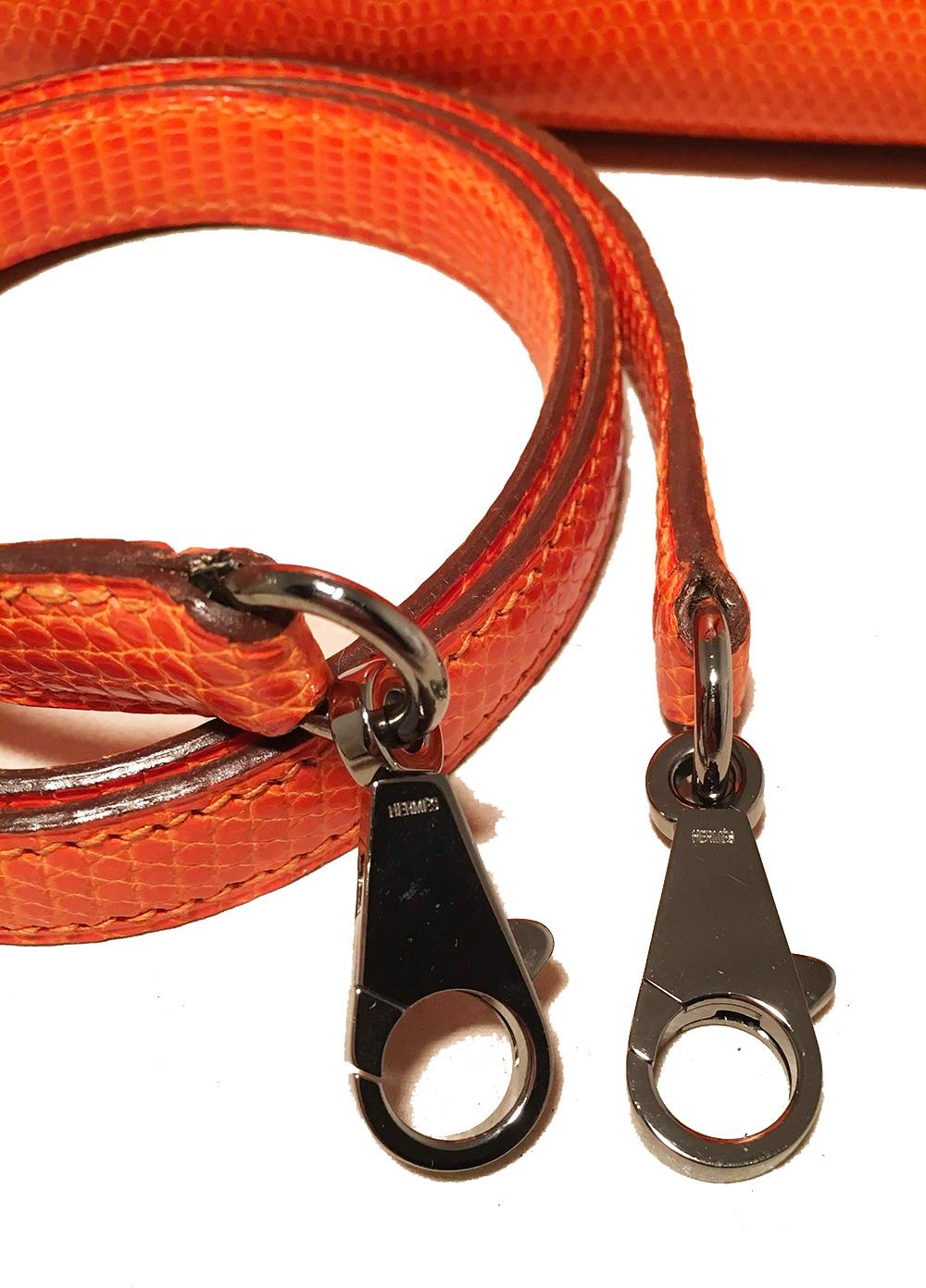 RARE Hermes Tangerine Orange Shiny Niloticus Lizard Leather Kelly 25cm Sellier For Sale 8