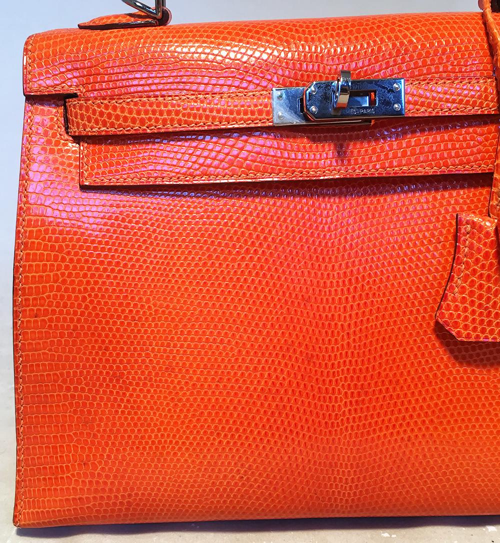 RARE Hermes Tangerine Orange Glänzend Niloticus Eidechse Leder Kelly 25cm Sellier im Angebot 11