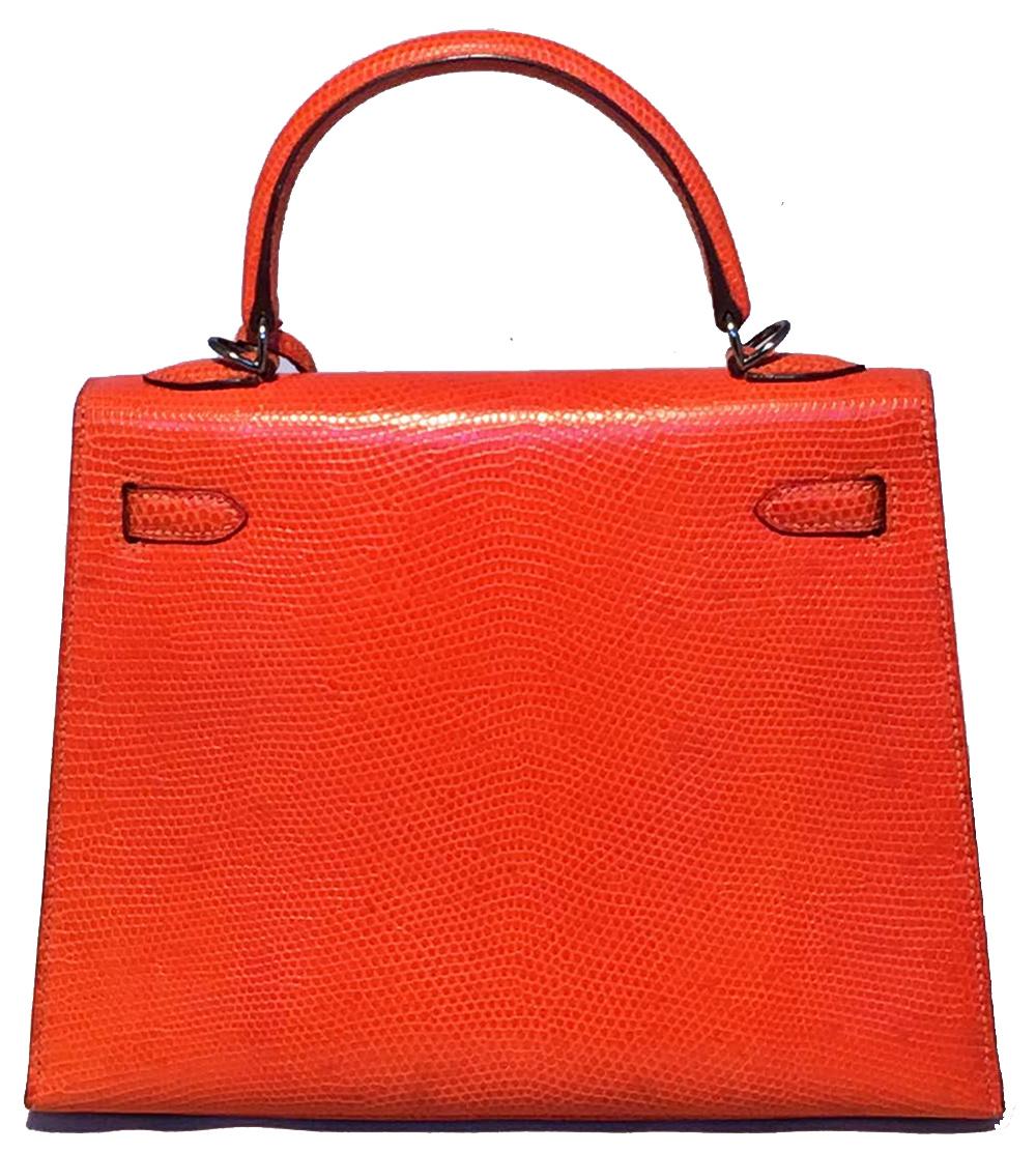 Orange Rare sac Kelly 25 cm Sellier Hermès en cuir de lézard niloticus orange Tangerine brillant en vente