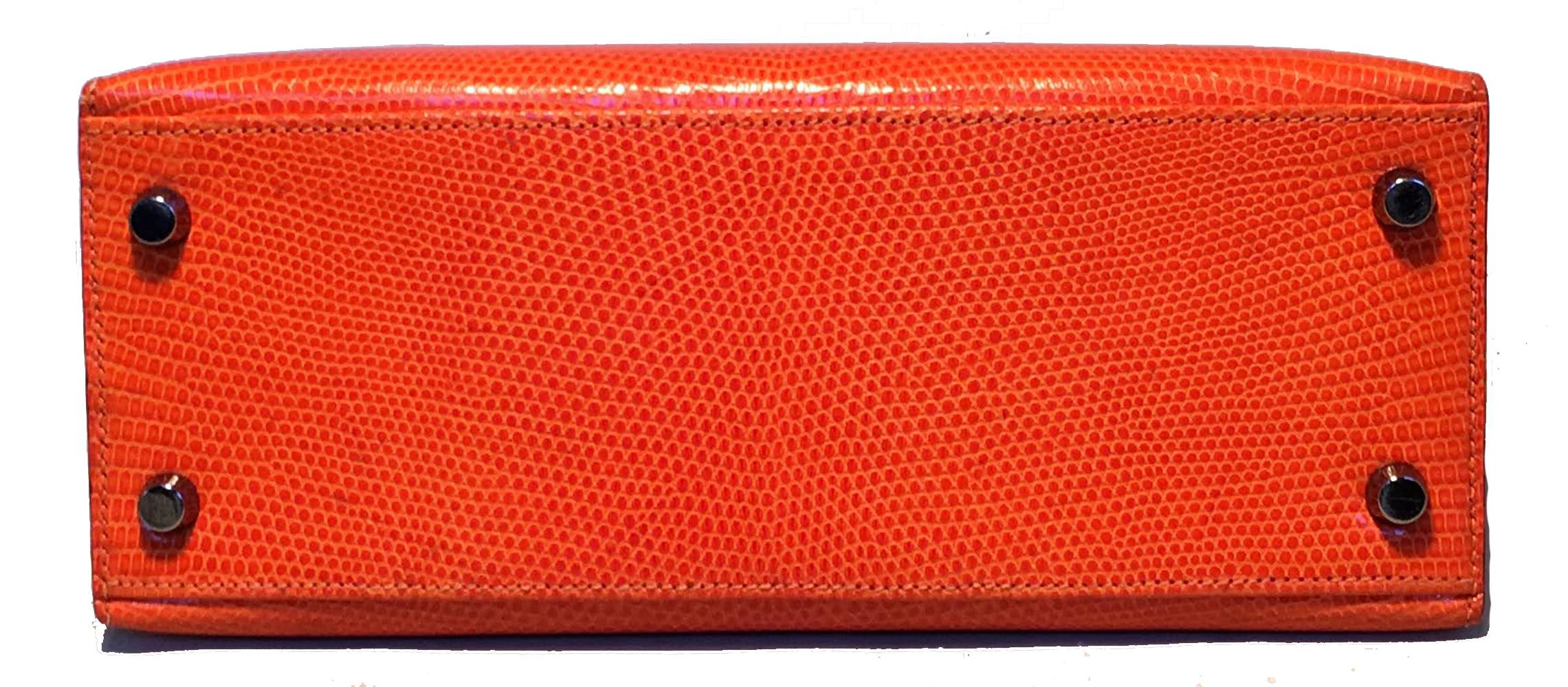 Women's RARE Hermes Tangerine Orange Shiny Niloticus Lizard Leather Kelly 25cm Sellier For Sale
