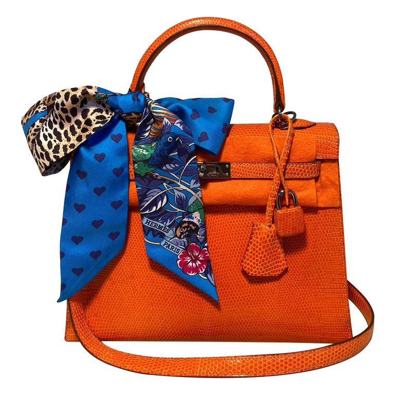 RARE Hermes Tangerine Orange Shiny Niloticus Lizard Leather Kelly 25cm  Sellier For Sale at 1stDibs | orange shiny handbag bag