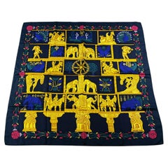Rare Hermès "Torana" by Annie Faivre 1988 Silk Carré Scarf 90 cm, Made in France