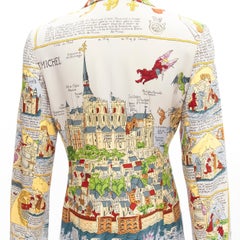 rare HERMES Vintage 100% silk Ancient French Map print blazer jacket FR38 M