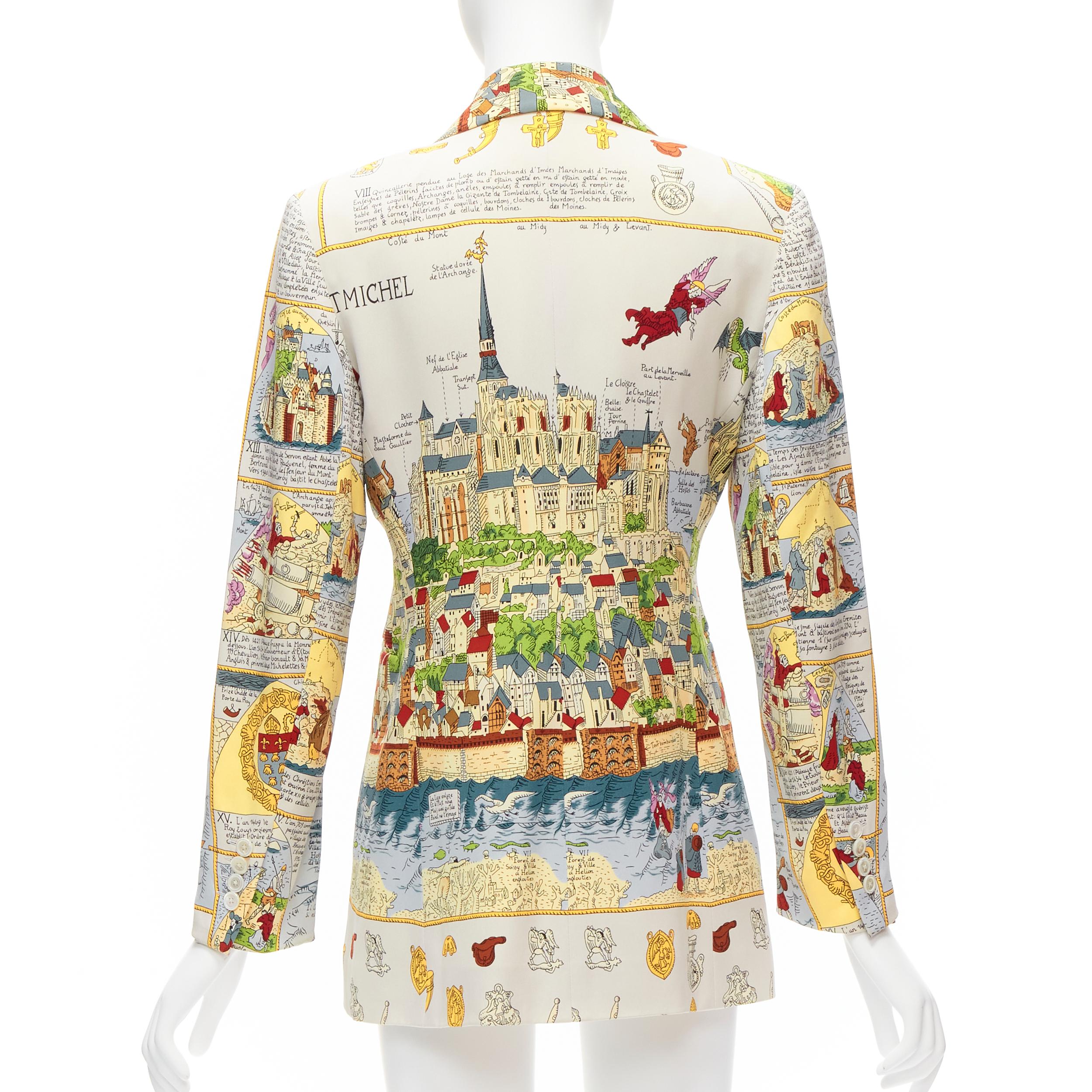 Women's rare HERMES Vintage 100% silk Ancient French Map print blazer jacket FR38 M For Sale