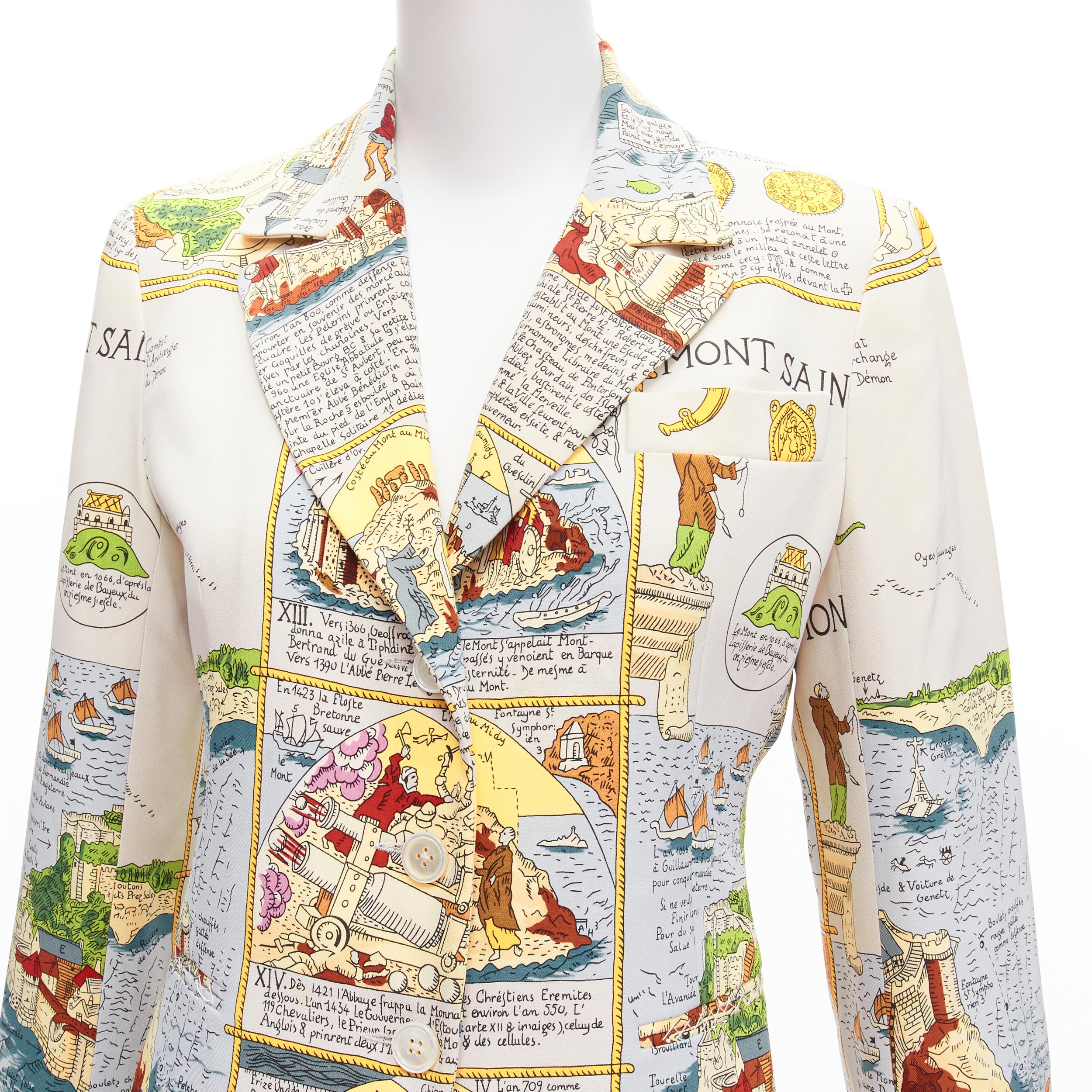 rare HERMES Vintage 100% silk Ancient French Map print blazer jacket FR38 M For Sale 3