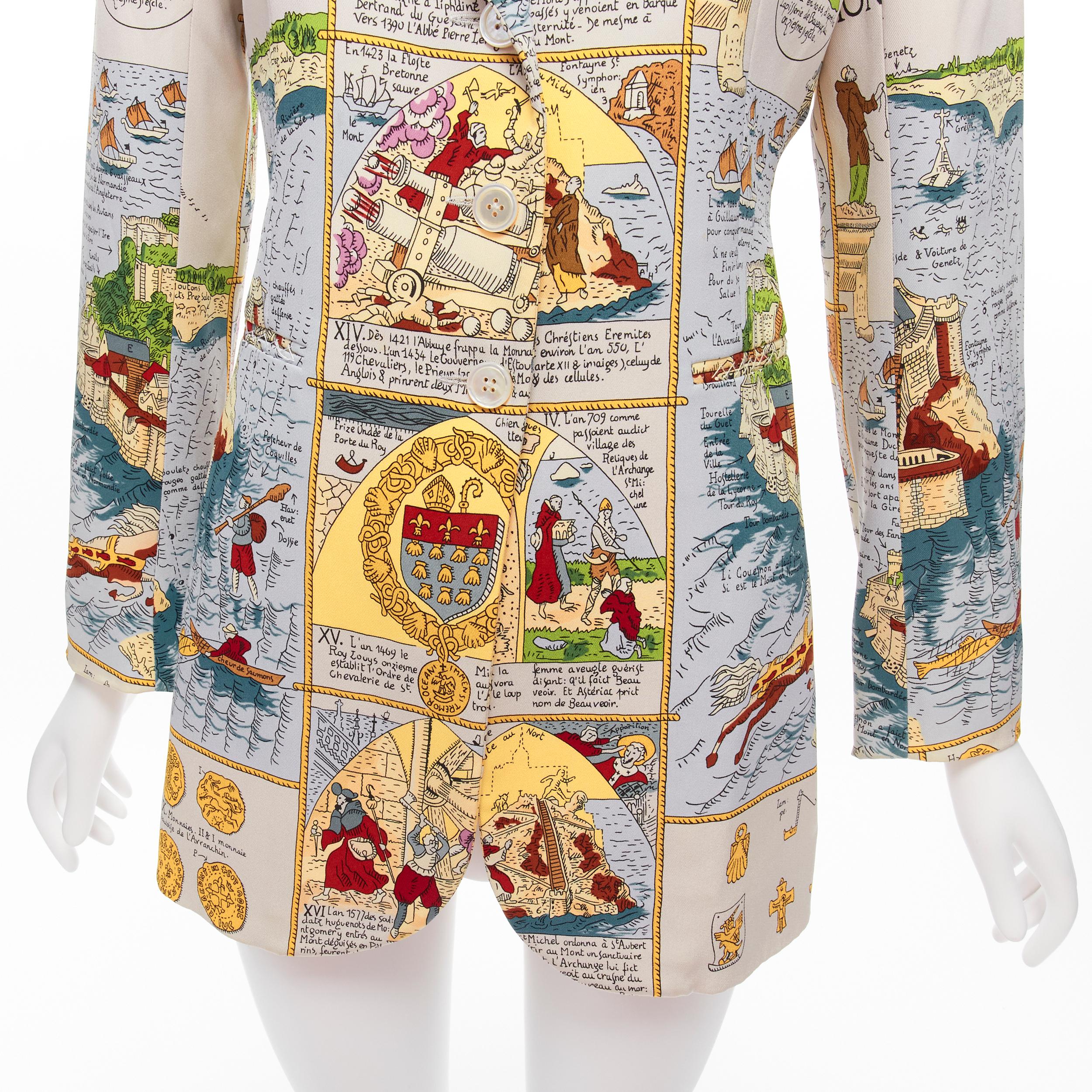 rare HERMES Vintage 100% silk Ancient French Map print blazer jacket FR38 M For Sale 4
