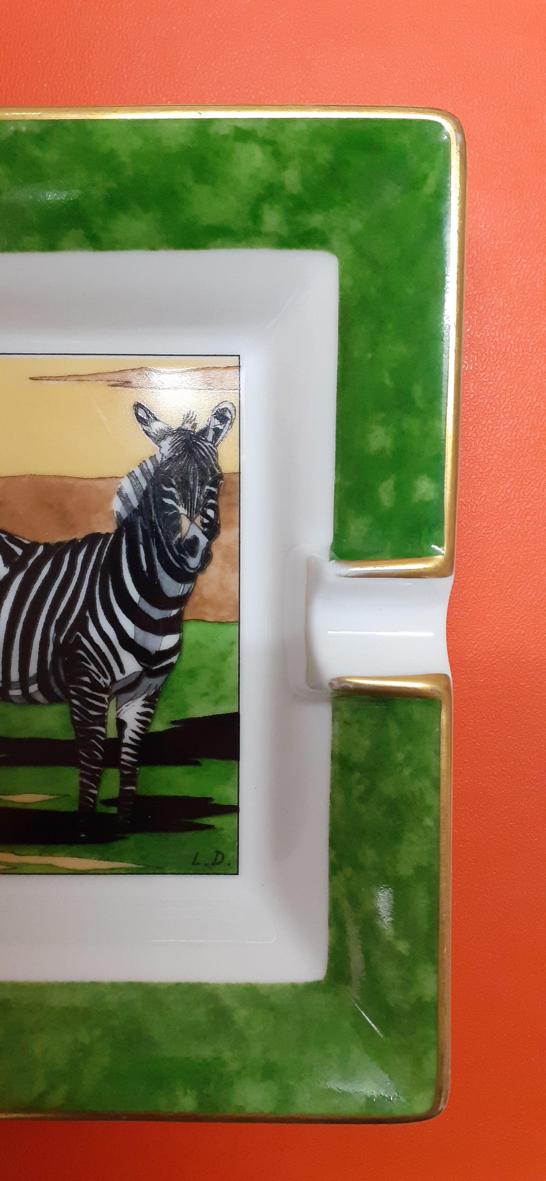 Black Rare Hermès Vintage Ashtray Change Tray Zebras in Porcelain For Sale