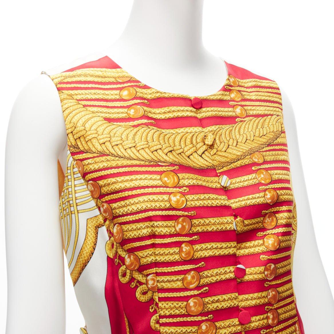 rare HERMES Vintage Hussar Tromp Loeil red gold buttons waistcoat vest FR40 L For Sale 2