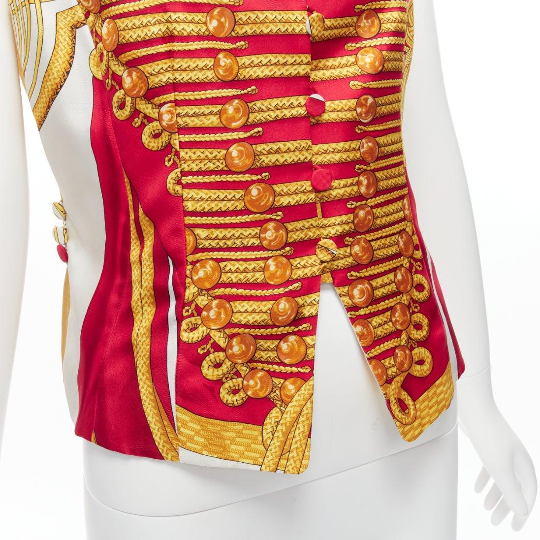 rare HERMES Vintage Hussar Tromp Loeil red gold buttons waistcoat vest FR40 L For Sale 3