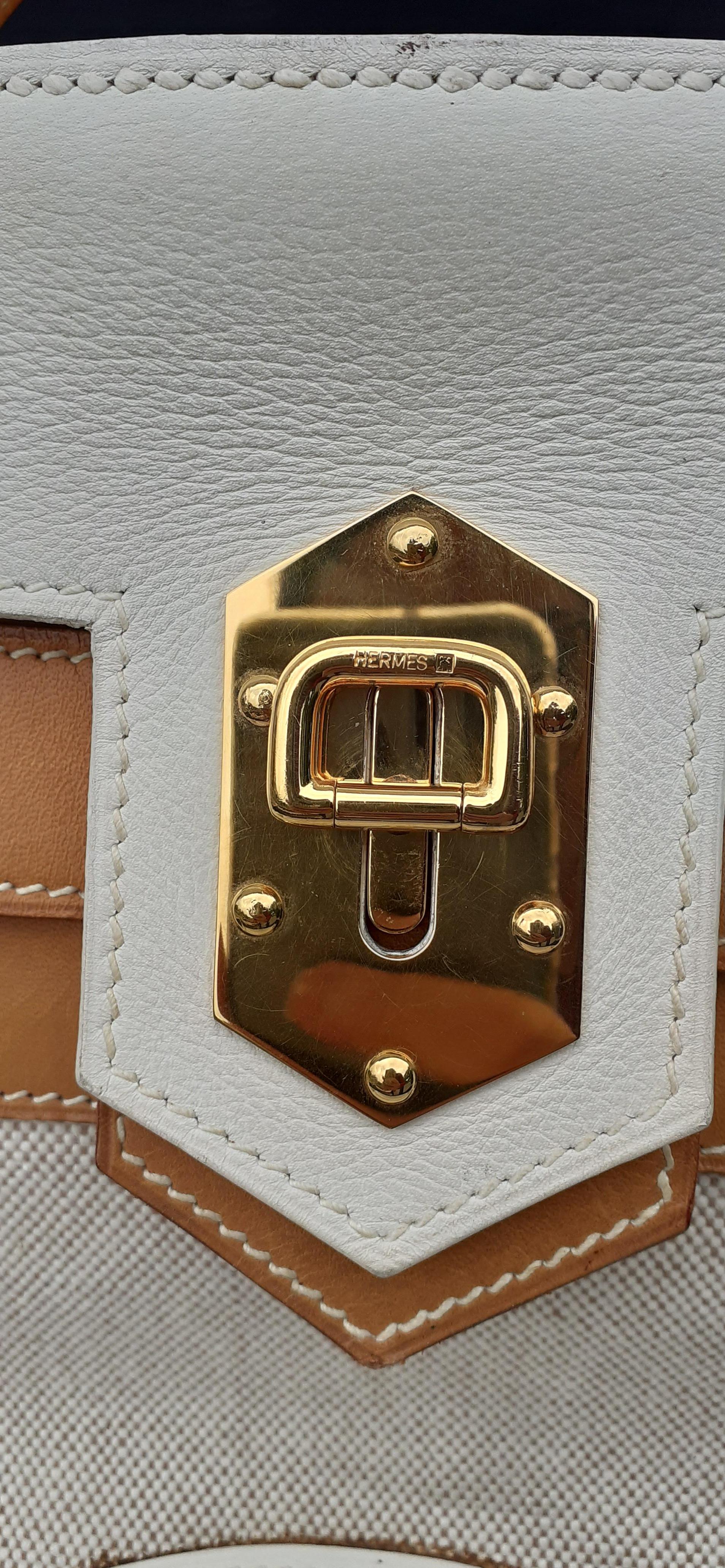 Seltene Hermès Vintage Sumac Reise Reiten oder Picknick Tasche Canvas Leder 50 cm (Grau) im Angebot