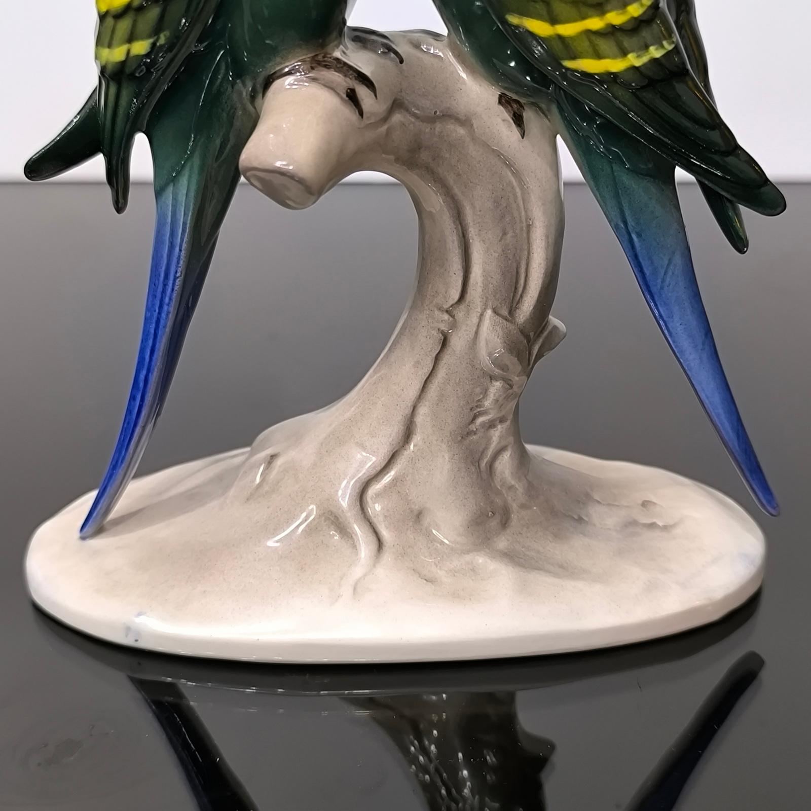 Raro Hertwig Katzhutte Germania Coppia di parrocchetti in porcellana Ornamento in vendita 2
