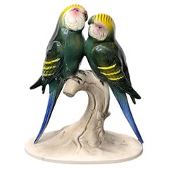 Rare Hertwig Katzhutte Germany Pair Parakeet Porcelain Figurine Ornament