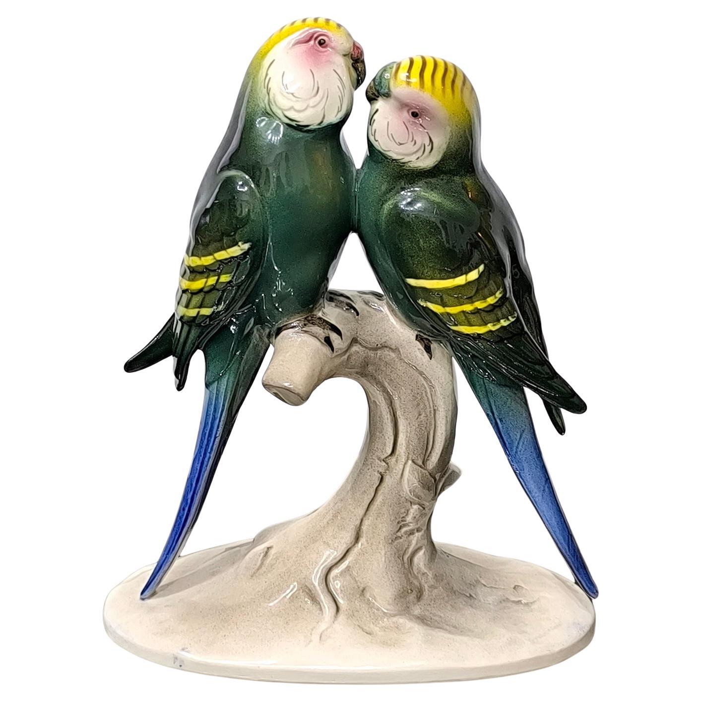 Rare Hertwig Katzhutte Germany Pair Perruche Porcelaine Figurine Ornement