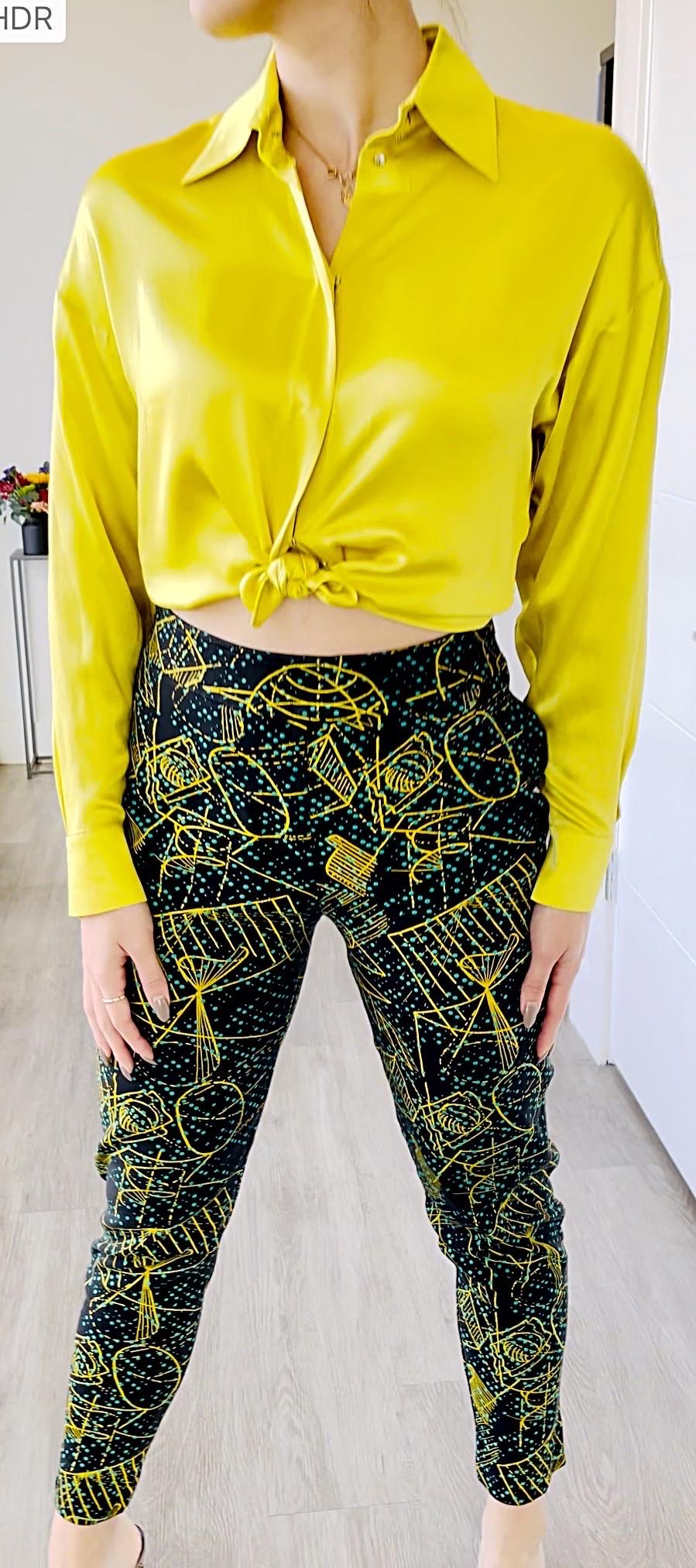 Rare Herve Leger 1980s Hand Painted High Waisted Galaxy Print Cigarette Pants For Sale 10