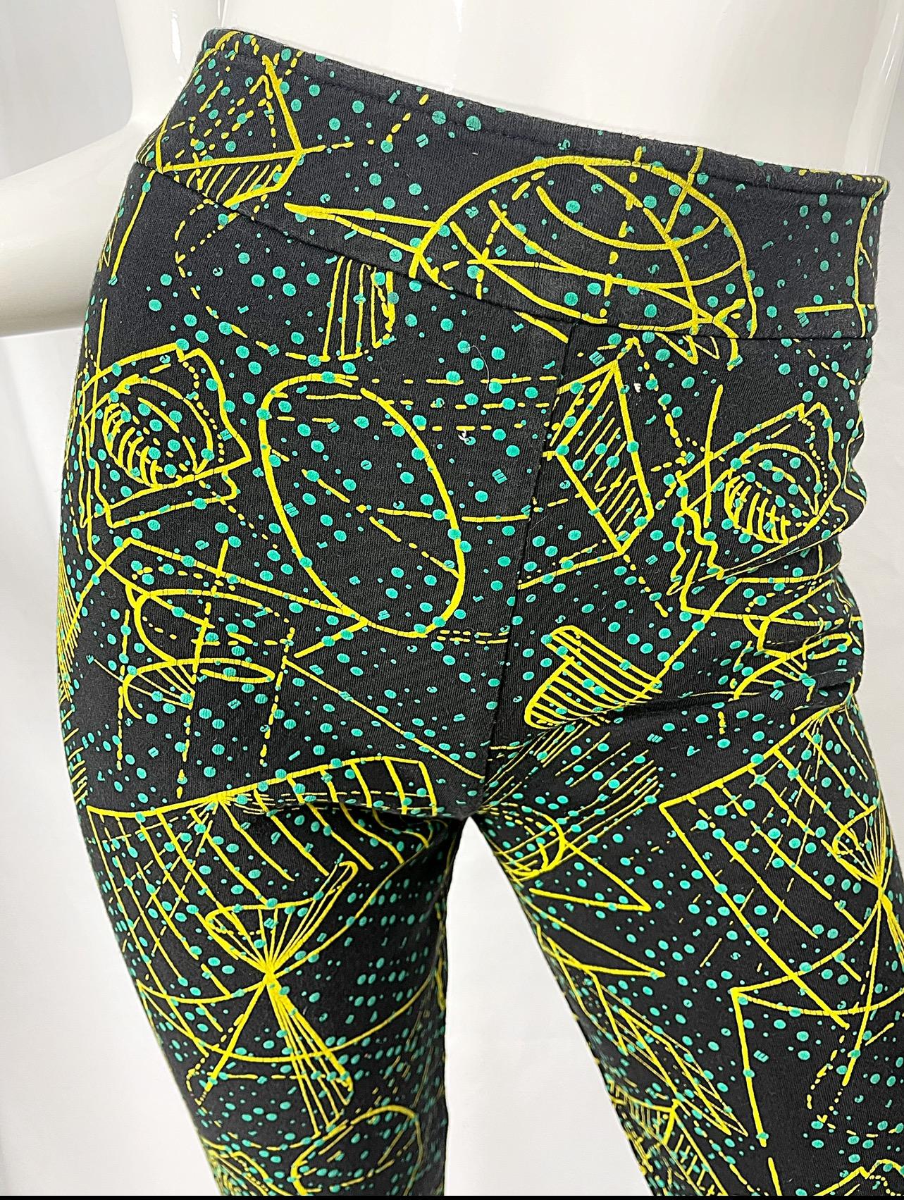 Rare Herve Leger 1980s Hand Painted High Waisted Galaxy Print Cigarette Pants For Sale 11